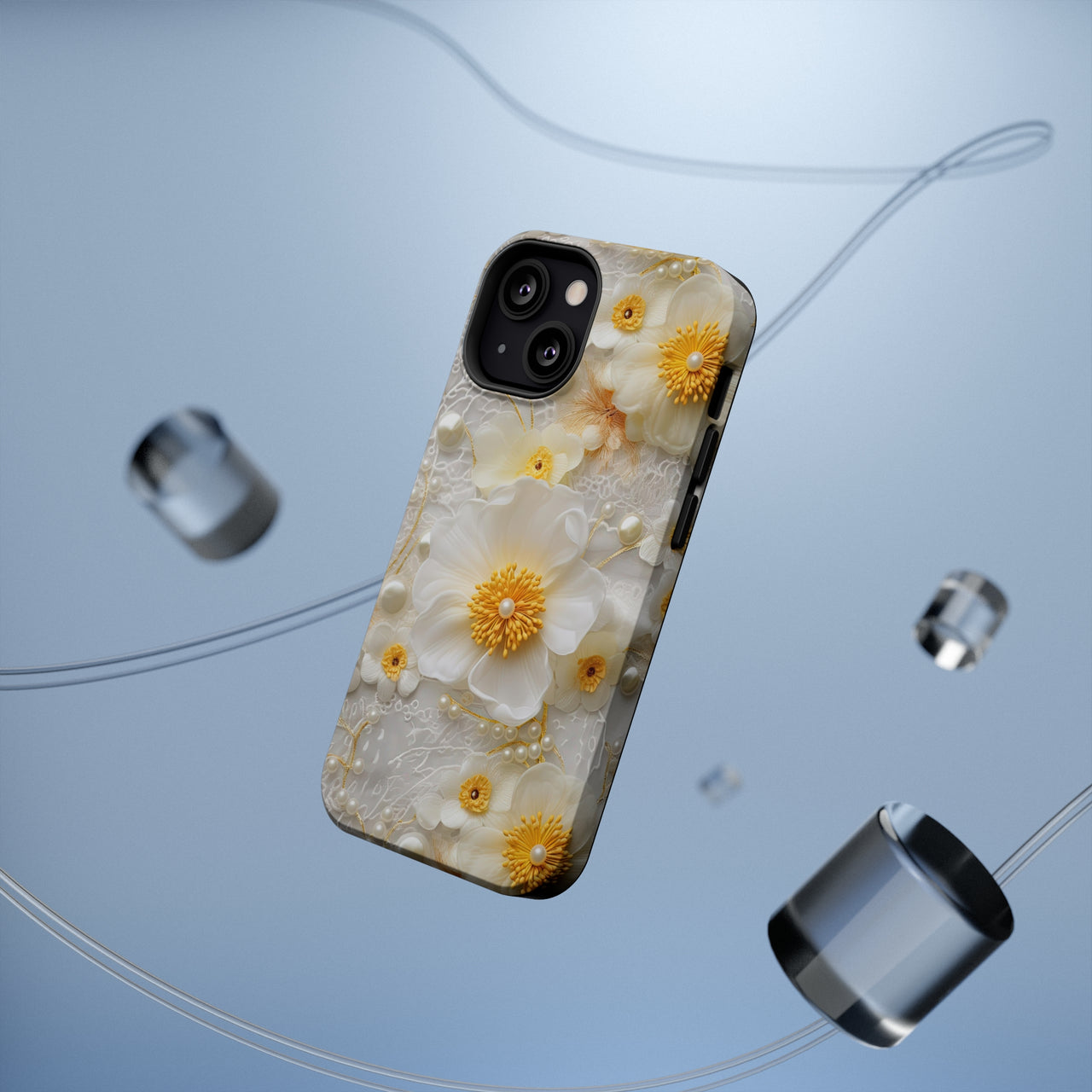 White and Yellow Floral MagSafe Tough Cases for iPhone 13, iPhone 13 Mini, iPhone 13 Pro, & iPhone 13 Pro Max