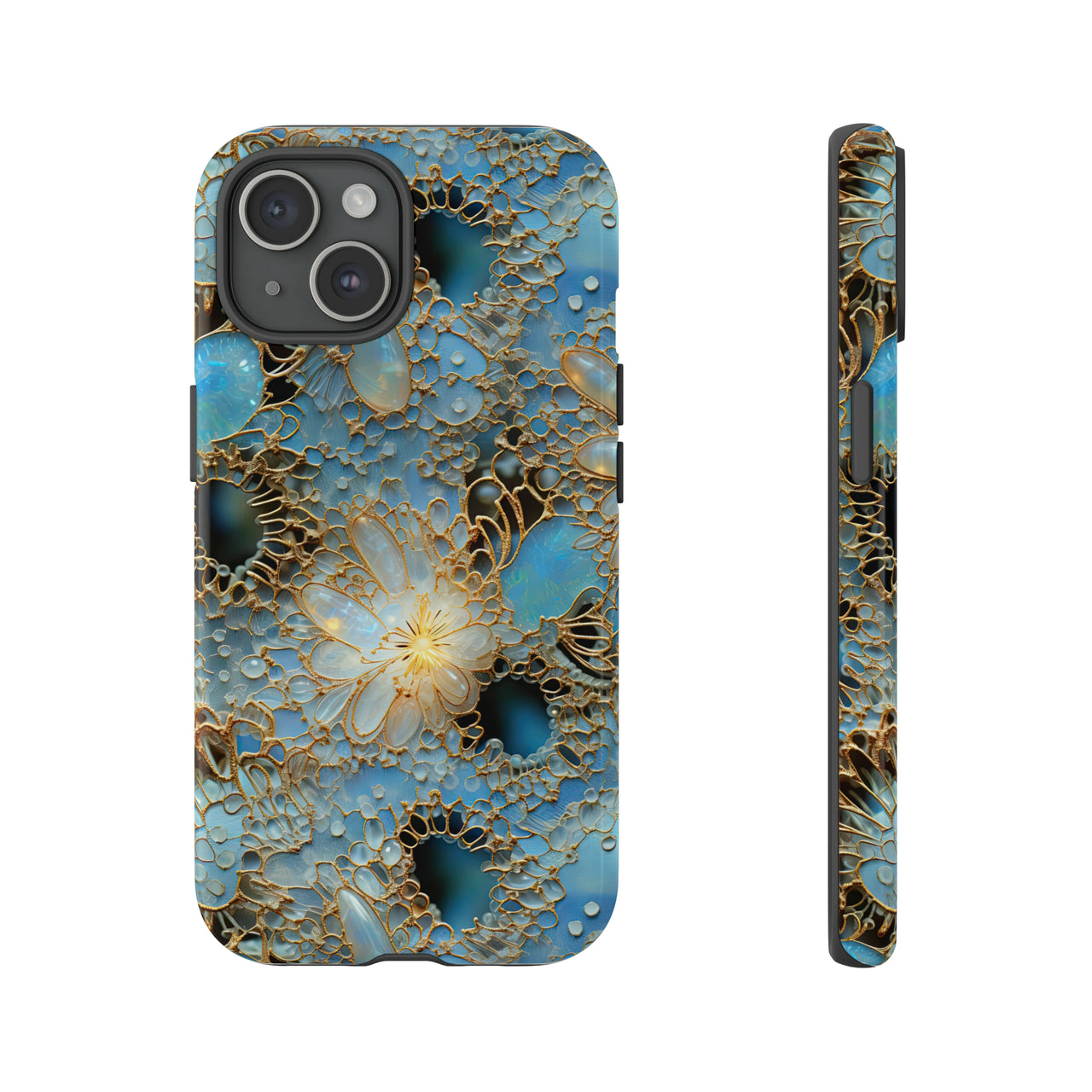 Gemstones and Gold Lace Tough Case for iPhone 15, iPhone 15 Pro, iPhone 15 Plus, and iPhone 15 Pro Max