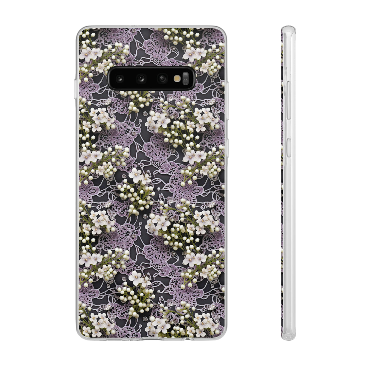 White Flowers on a Purple Bed - Flexi Cases for Samsung Galaxy S10, Samsung Galaxy S10E, & Samsung Galaxy S10 Plus