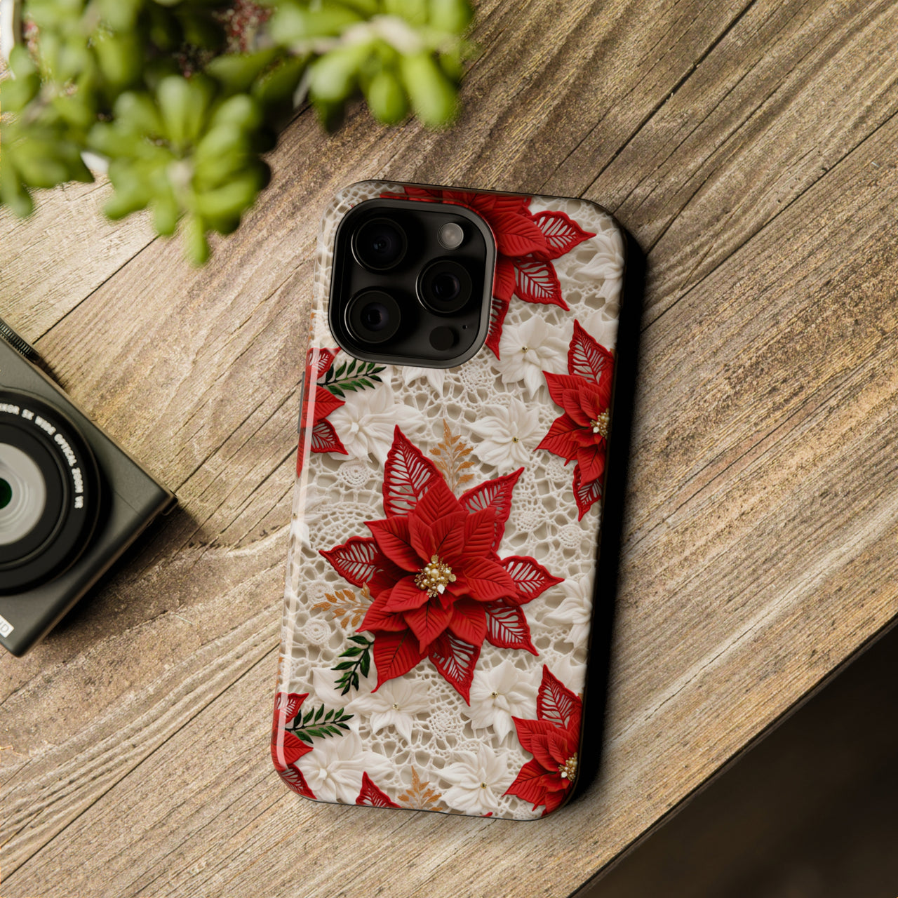 Christmas Poinsettia - MagSafe Tough Case for iPhone 15, iPhone 15 Pro, iPhone 15 Plus, & iPhone 15 Pro Max