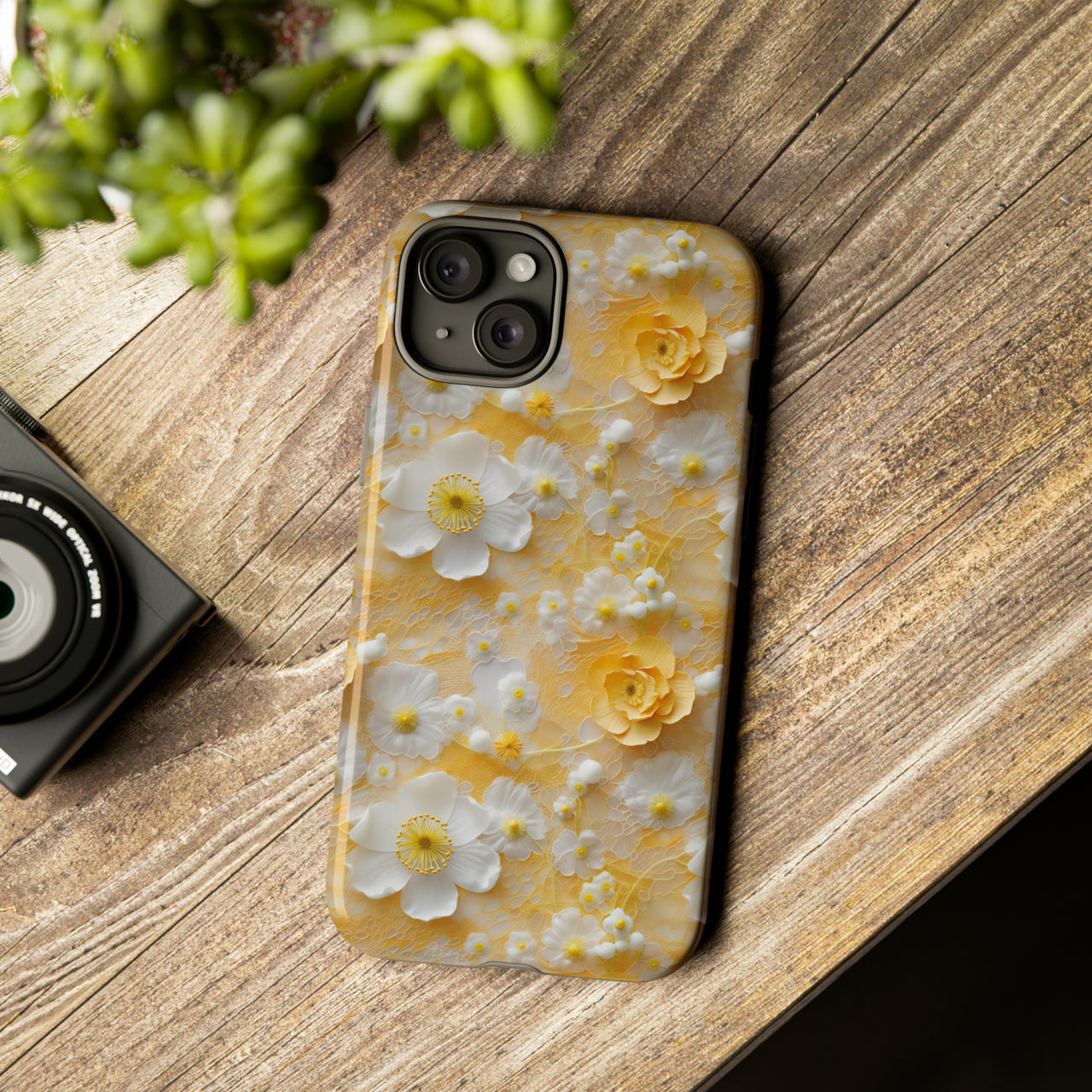 Yellow Floral Tough Case for iPhone 15, iPhone 15 Pro, iPhone 15 Plus, and iPhone 15 Pro Max