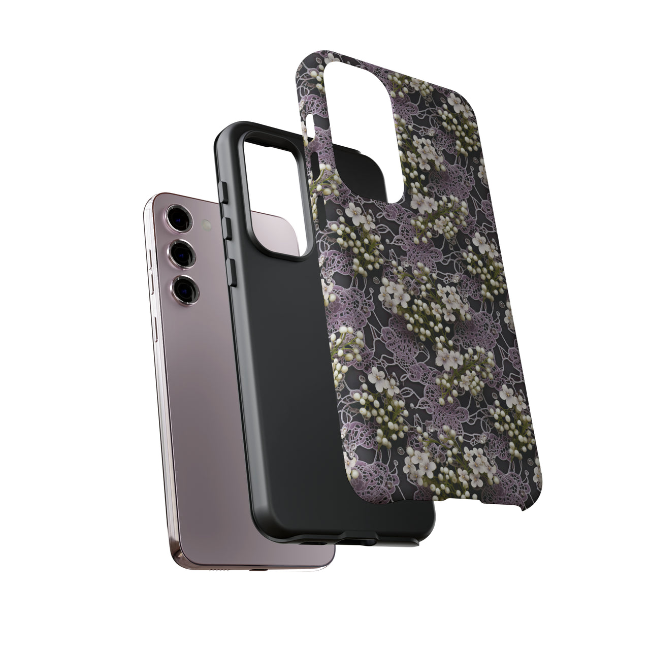 White Flowers on a Purple Bed - Tough Case for Samsung Galaxy S23, Samsung Galaxy S23 Plus, and Samsung Galaxy S23 Ultra