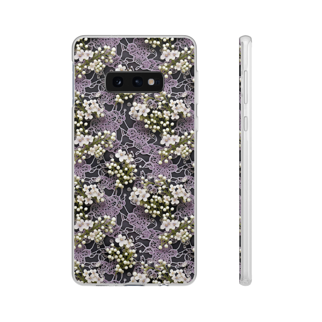 White Flowers on a Purple Bed - Flexi Cases for Samsung Galaxy S10, Samsung Galaxy S10E, & Samsung Galaxy S10 Plus