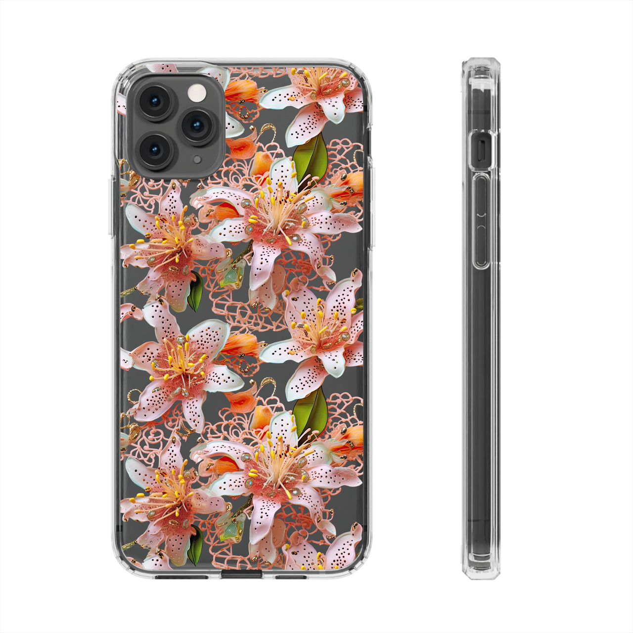 *Clear Case* Pink Lily - iPhone 11, iPhone 11 Pro, iPhone 11 Pro Max - Supports Wireless Charging