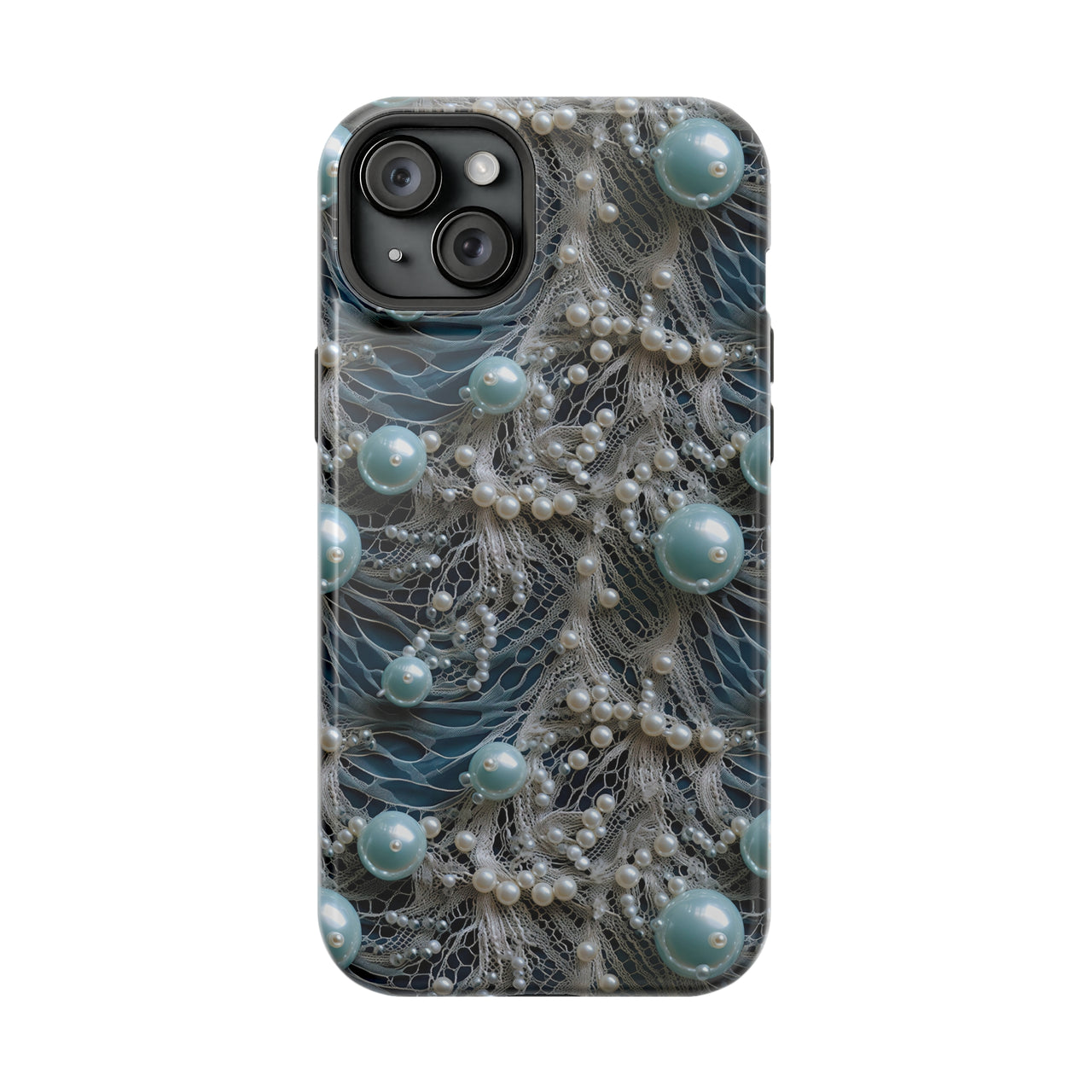 Sea Foam Lace and Pearls - MagSafe Tough Case for iPhone 15, iPhone 15 Pro, iPhone 15 Plus, & iPhone 15 Pro Max