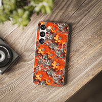 Thumbnail for Orange Petals in Silver Tapestry - Flexi Cases for Samsung Galaxy S23, Samsung Galaxy S23 Plus, and Samsung Galaxy S23 Ultra