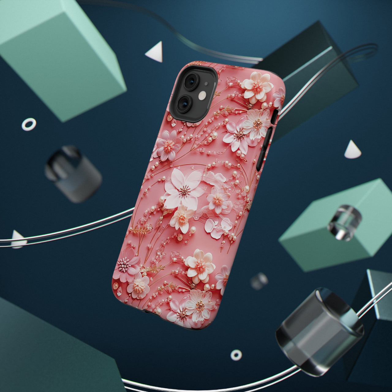 Floral Champagne Toast Impact-Resistant Cases for iPhone 11, iPhone 11 Pro, and iPhone 11 Pro Max. Supports Wireless Charging.