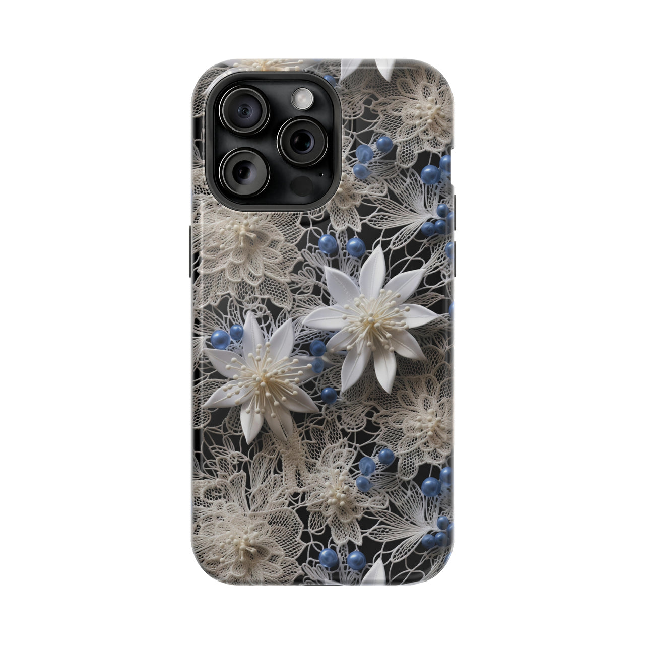 Vintage Lace and Clematis - MagSafe Tough Case for iPhone 15, iPhone 15 Pro, iPhone 15 Plus, & iPhone 15 Pro Max