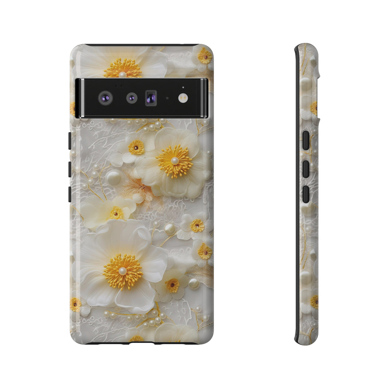 White and Yellow Floral Tough Cases for Google Pixel 6 and Google Pixel 6 Pro