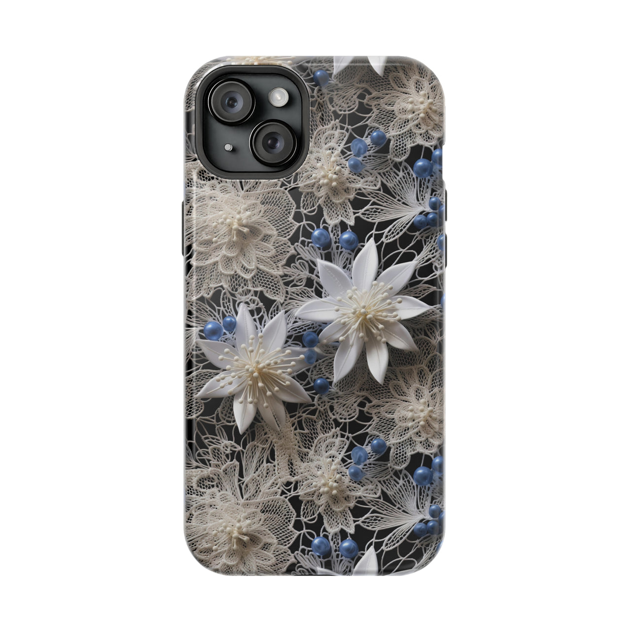 Vintage Lace and Clematis - MagSafe Tough Case for iPhone 15, iPhone 15 Pro, iPhone 15 Plus, & iPhone 15 Pro Max