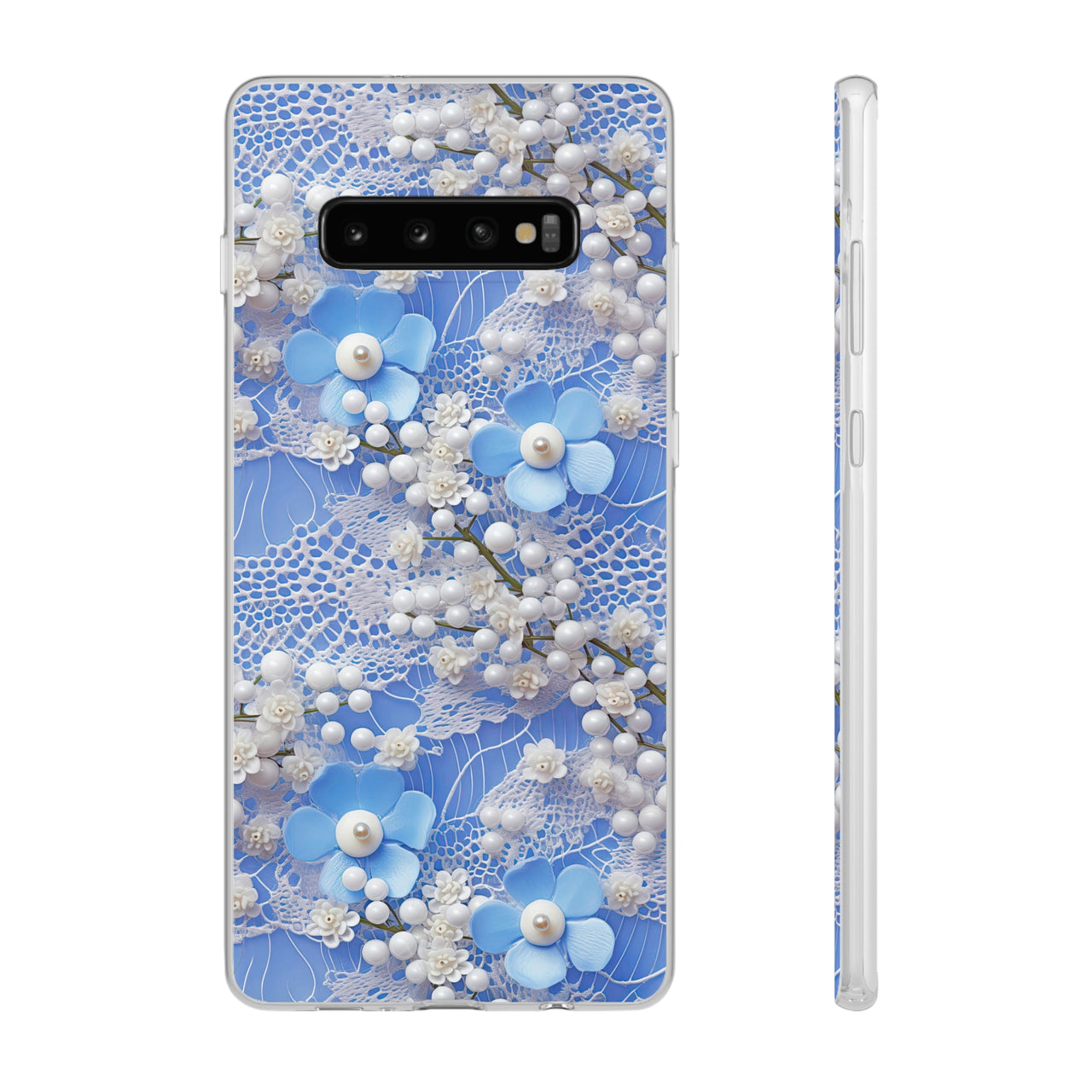 Pearls and Lace on Baby Blue - Flexi Cases for Samsung Galaxy S10, Samsung Galaxy S10E, & Samsung Galaxy S10 Plus