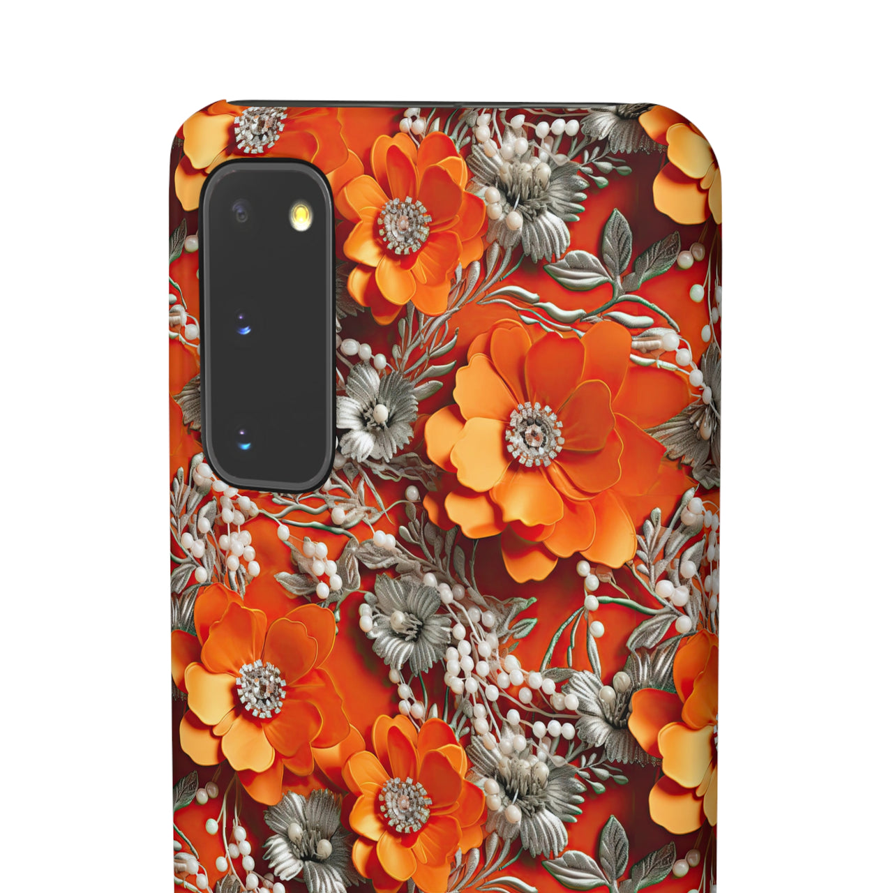 Orange Petals in Silver Tapestry - Snap Case for Samsung Galaxy S20, Samsung Galaxy S20+, Samsung Galaxy S20 Ultra, & Samsung Galaxy S20 FE