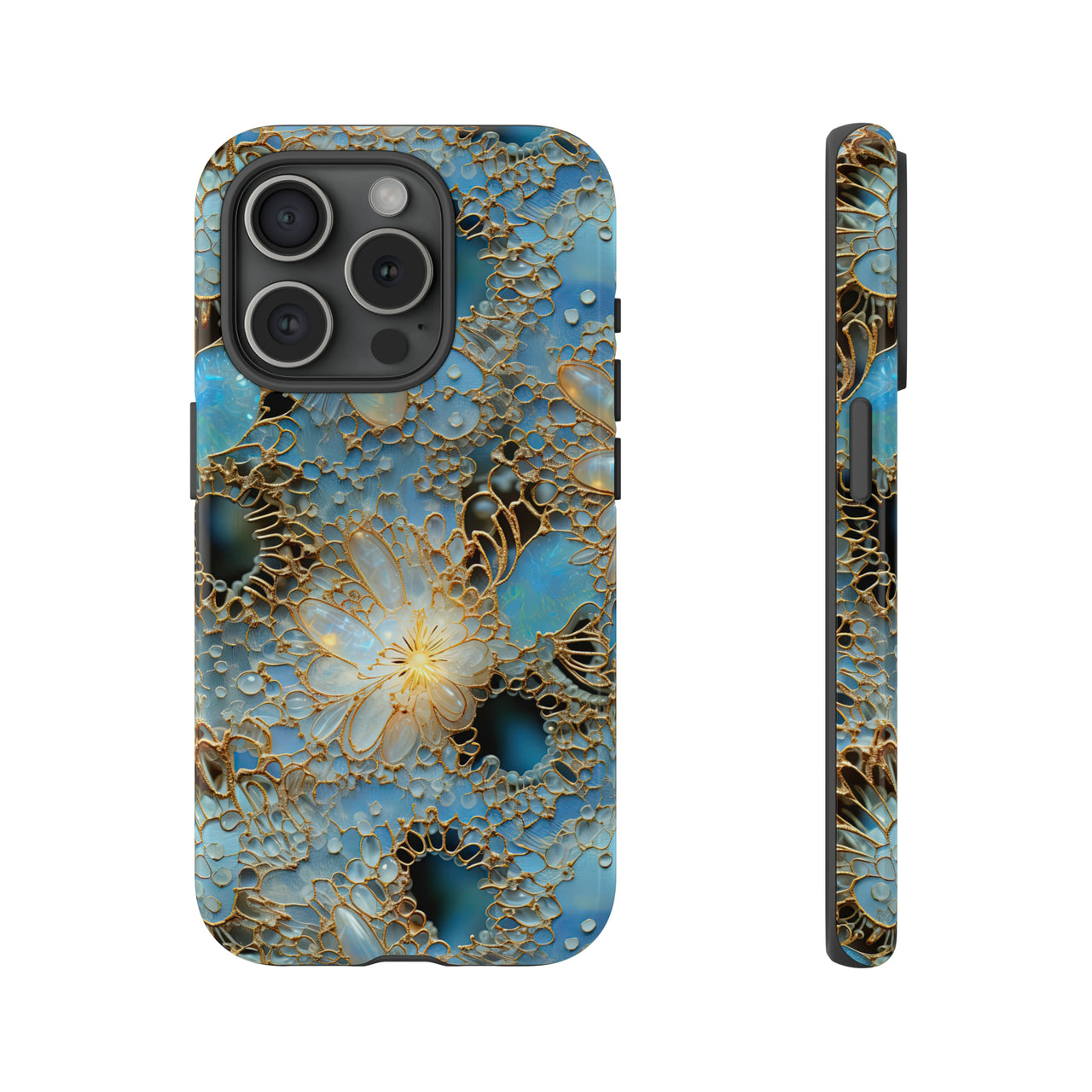 Gemstones and Gold Lace Tough Case for iPhone 15, iPhone 15 Pro, iPhone 15 Plus, and iPhone 15 Pro Max