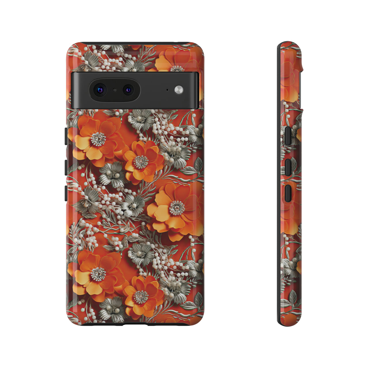 Orange Petals in Silver Tapestry Tough Case for Google Pixel 7