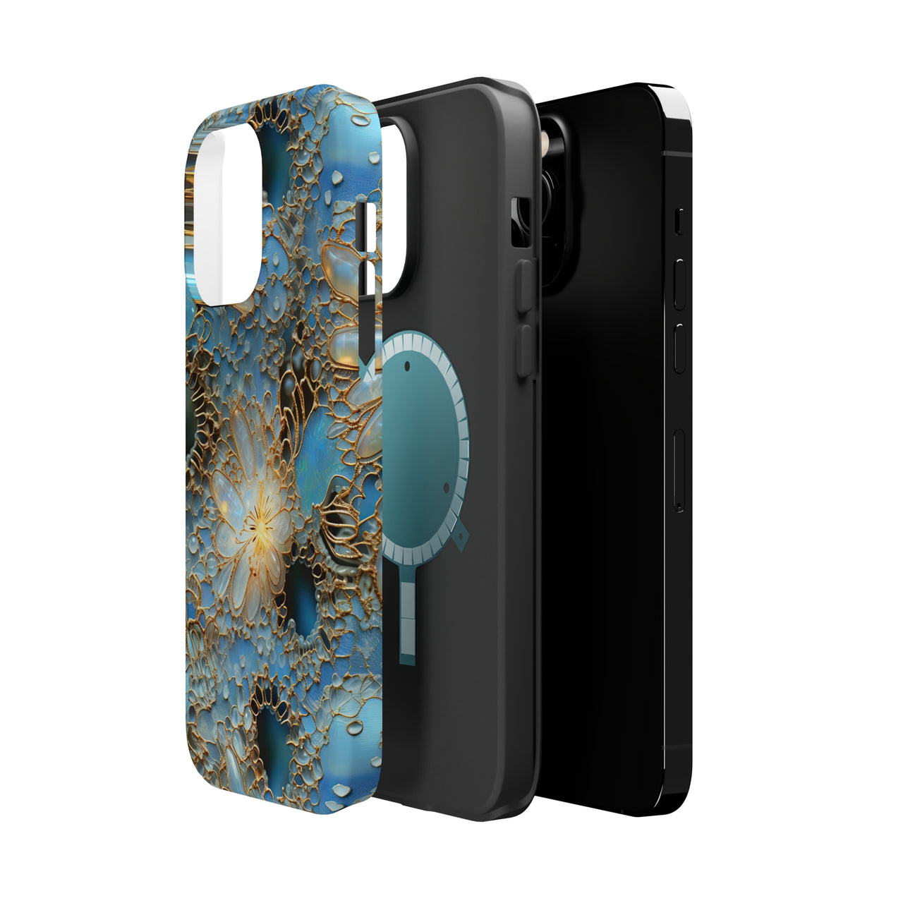 Gemstones and Gold Lace MagSafe Tough Cases for iPhone 14, iPhone 14 Pro, iPhone 14 Plus, and iPhone 14 Pro Max