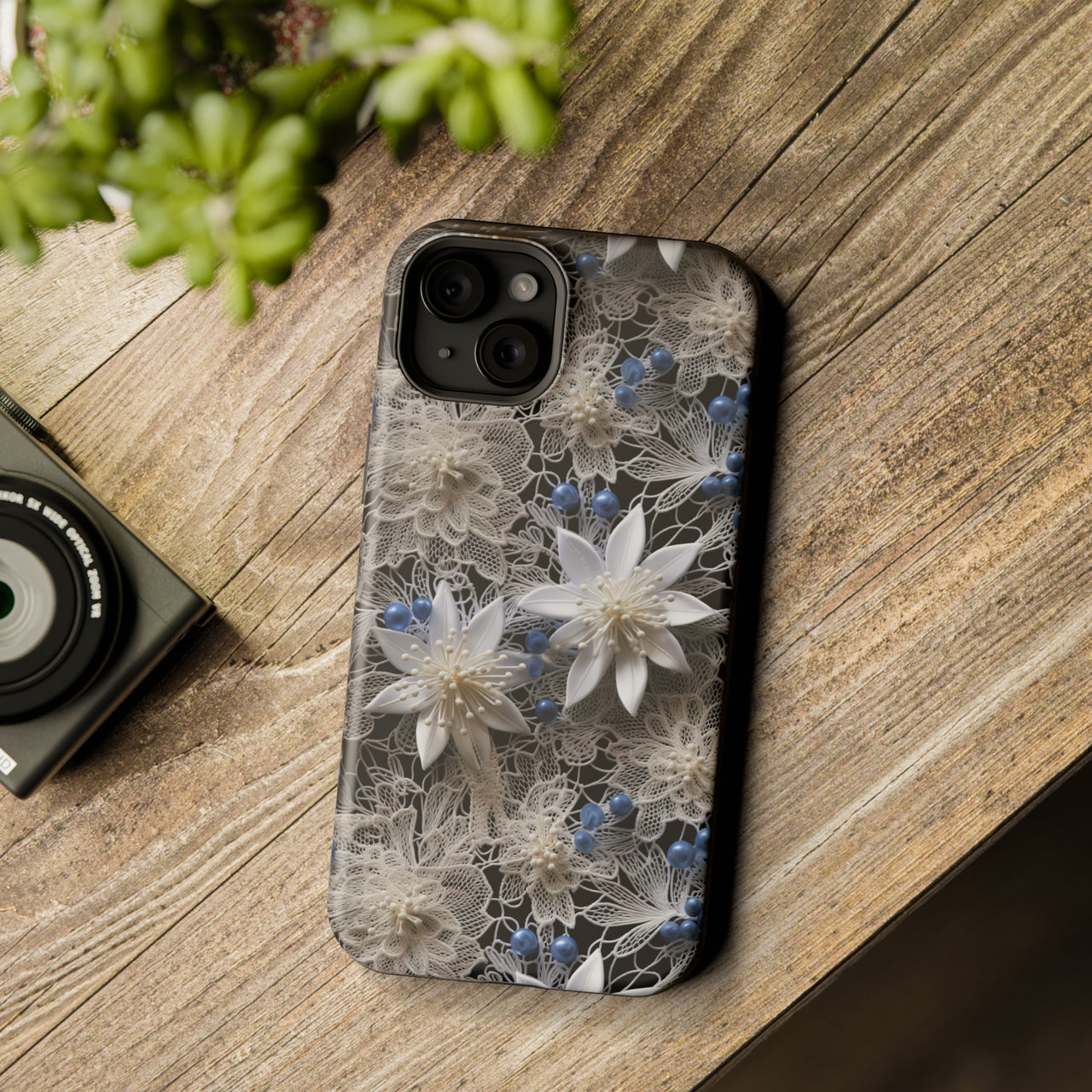 Vintage Lace and Clematis - MagSafe Tough Case for iPhone 15, iPhone 15 Pro, iPhone 15 Plus, & iPhone 15 Pro Max