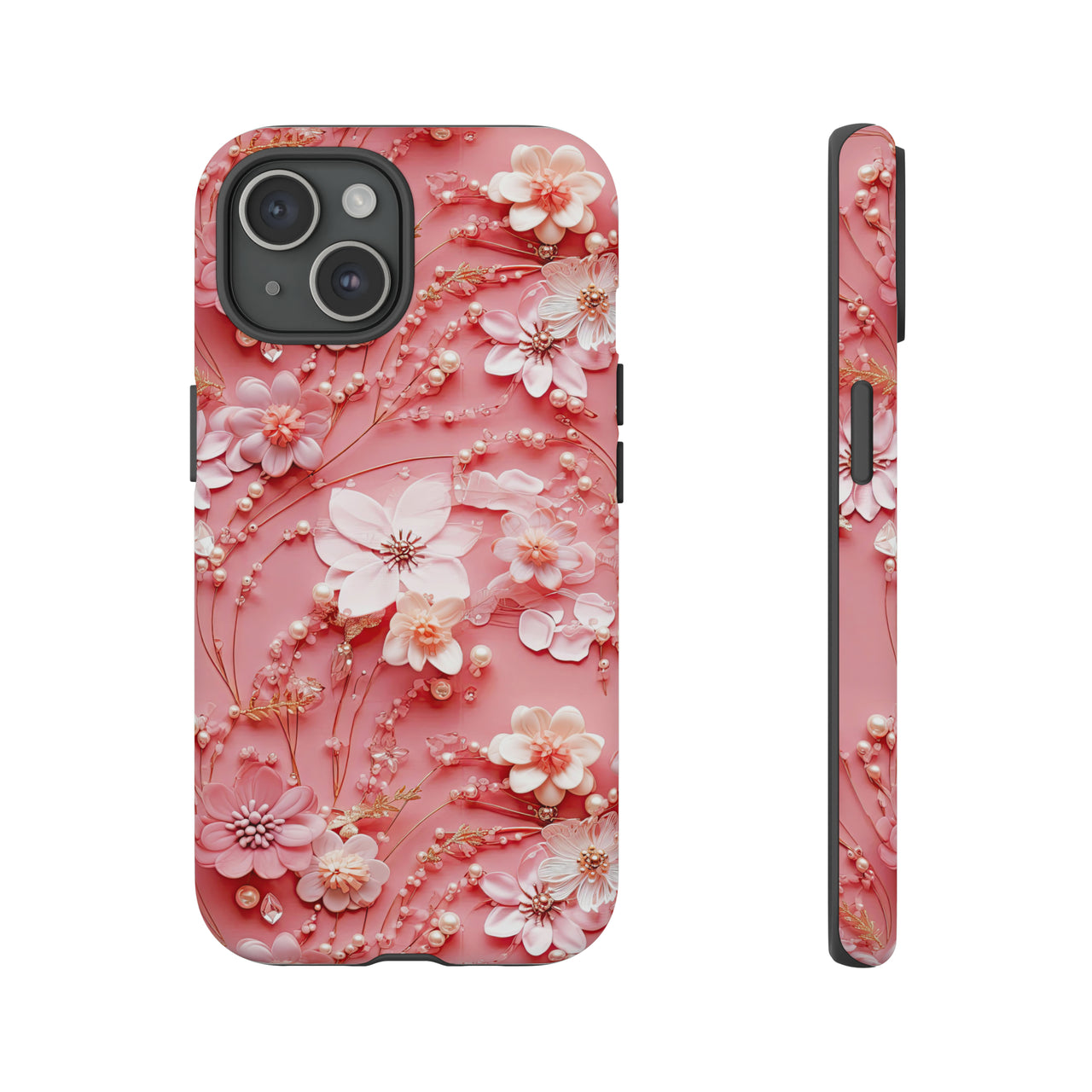 Floral Champagne Toast Tough Case for iPhone 15, iPhone 15 Pro, iPhone 15 Plus, and iPhone 15 Pro Max