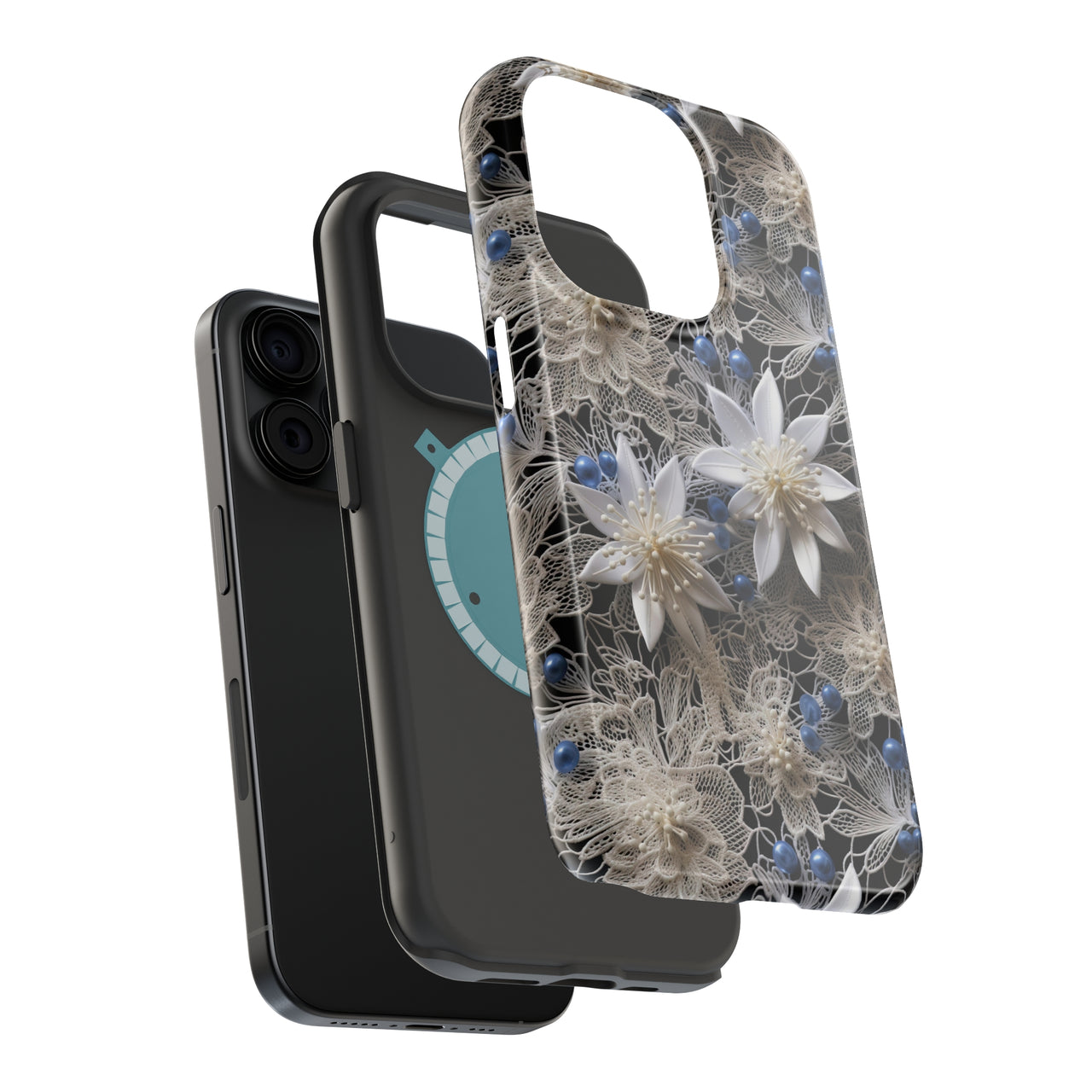 Vintage Lace and Clematis - MagSafe Tough Case for iPhone 15, iPhone 15 Pro, iPhone 15 Plus, & iPhone 15 Pro Max