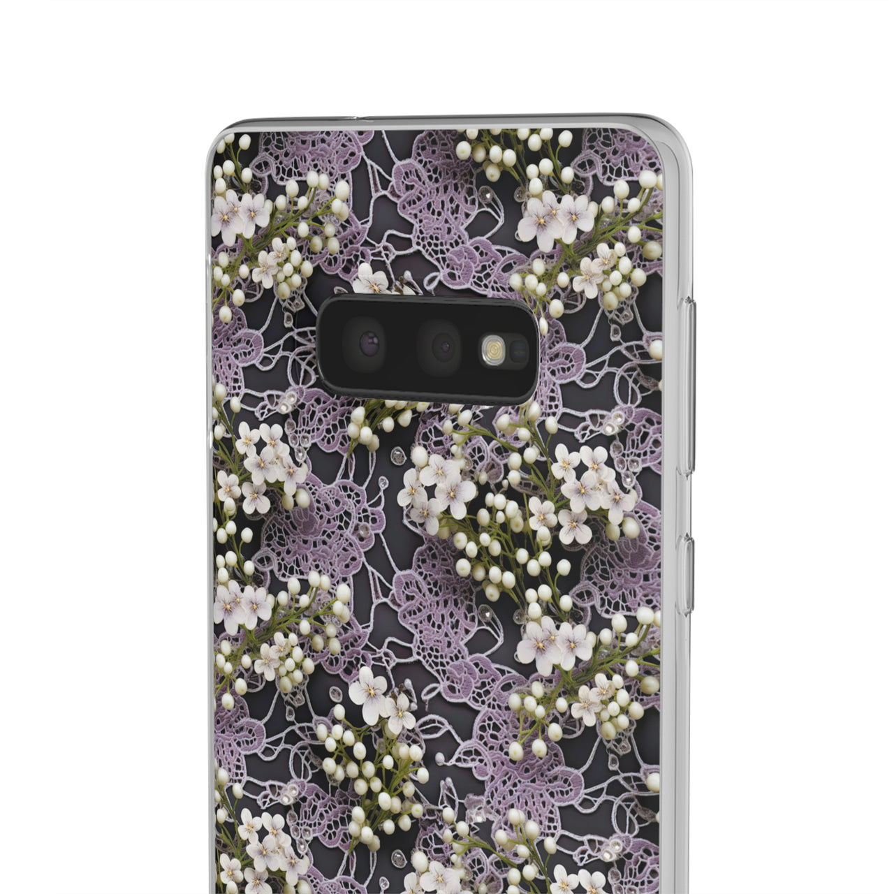 White Flowers on a Purple Bed - Flexi Cases for Samsung Galaxy S10, Samsung Galaxy S10E, & Samsung Galaxy S10 Plus