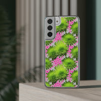 Thumbnail for *Clear Case* Green Mums and Lace - Samsung Galaxy S22, Samsung Galaxy S22 Plus, Samsung Galaxy S22 Ultra - Supports Wireless Charging