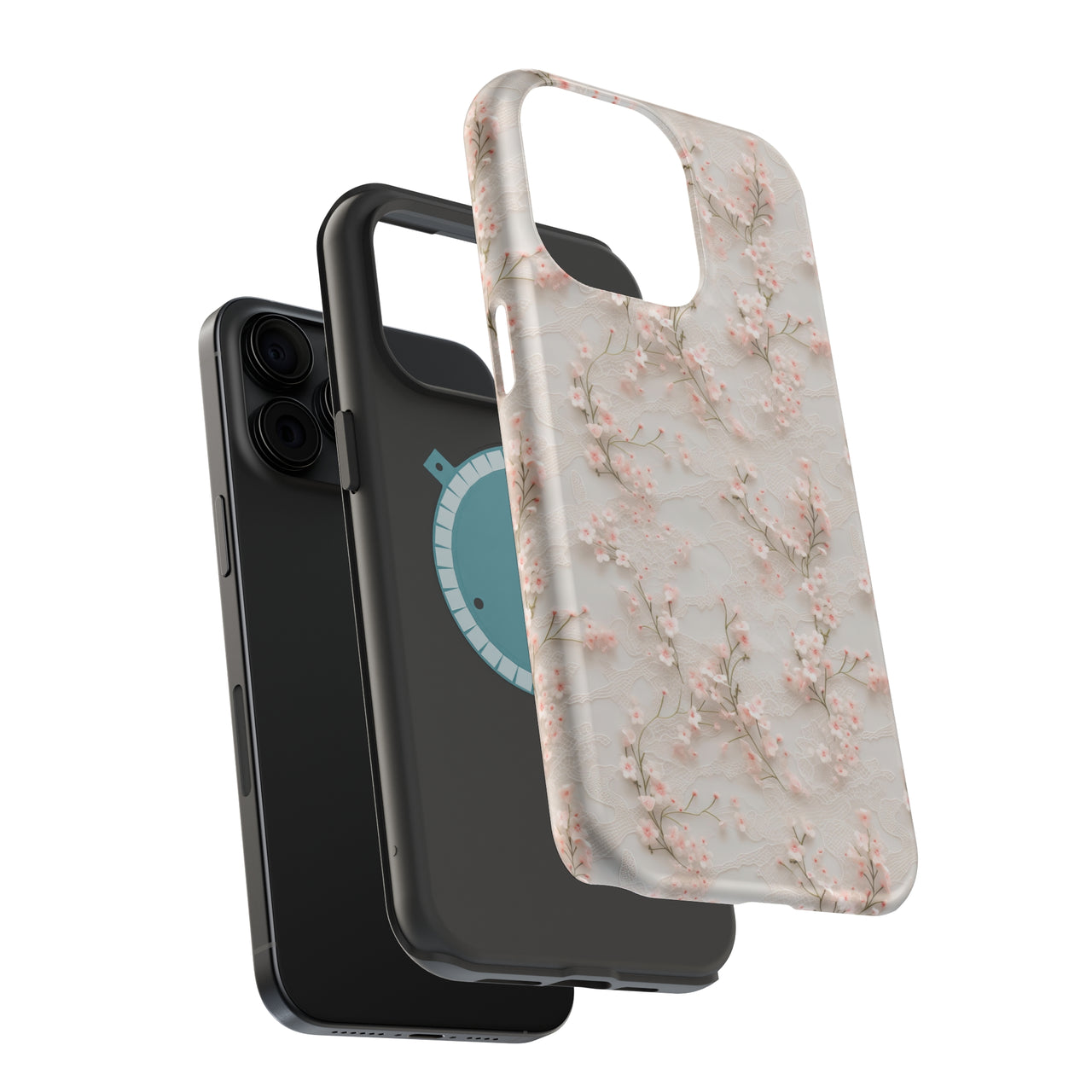 White Lace and Cherry Blossoms - MagSafe Tough Case for iPhone 15, iPhone 15 Pro, iPhone 15 Plus, & iPhone 15 Pro Max