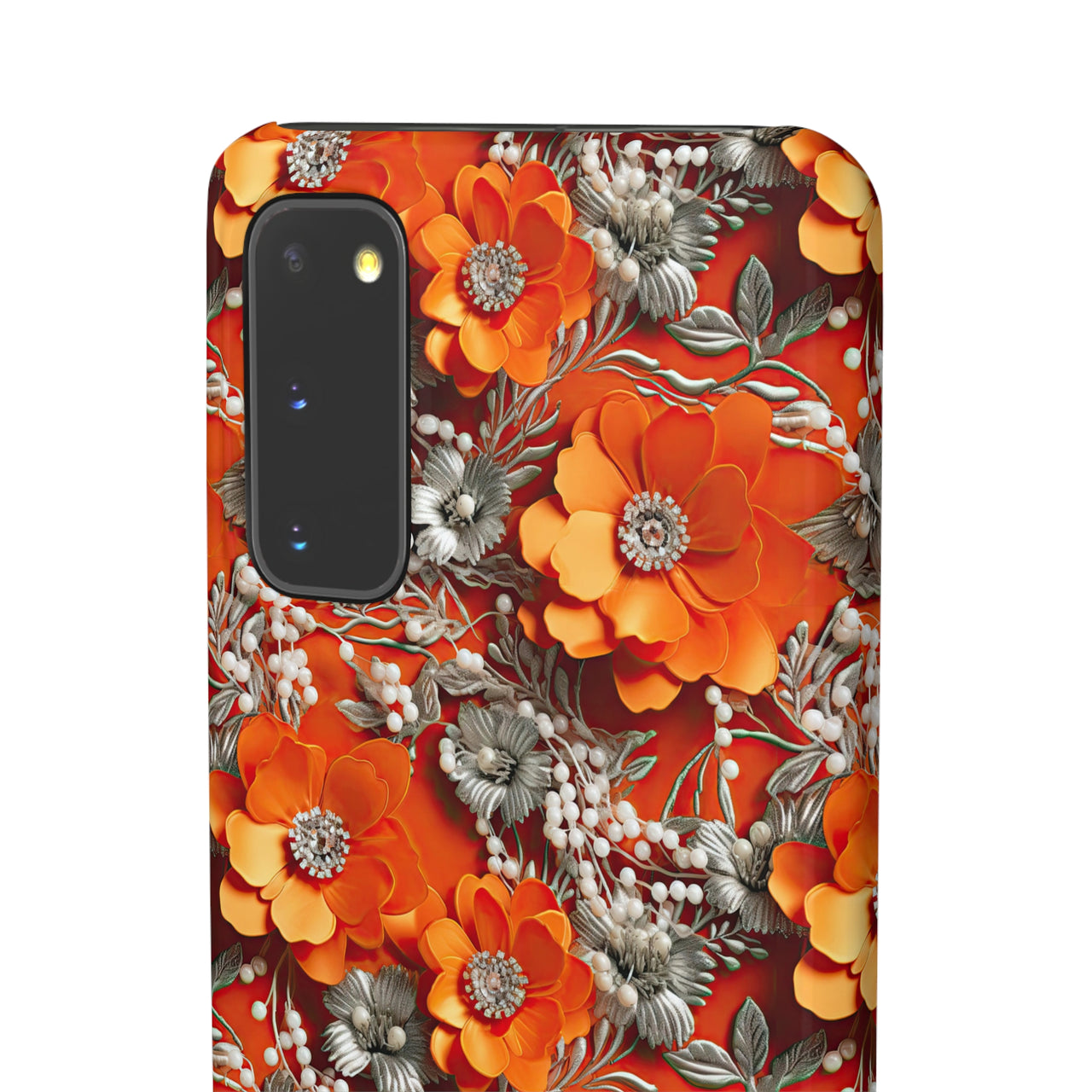 Orange Petals in Silver Tapestry - Snap Case for Samsung Galaxy S20, Samsung Galaxy S20+, Samsung Galaxy S20 Ultra, & Samsung Galaxy S20 FE