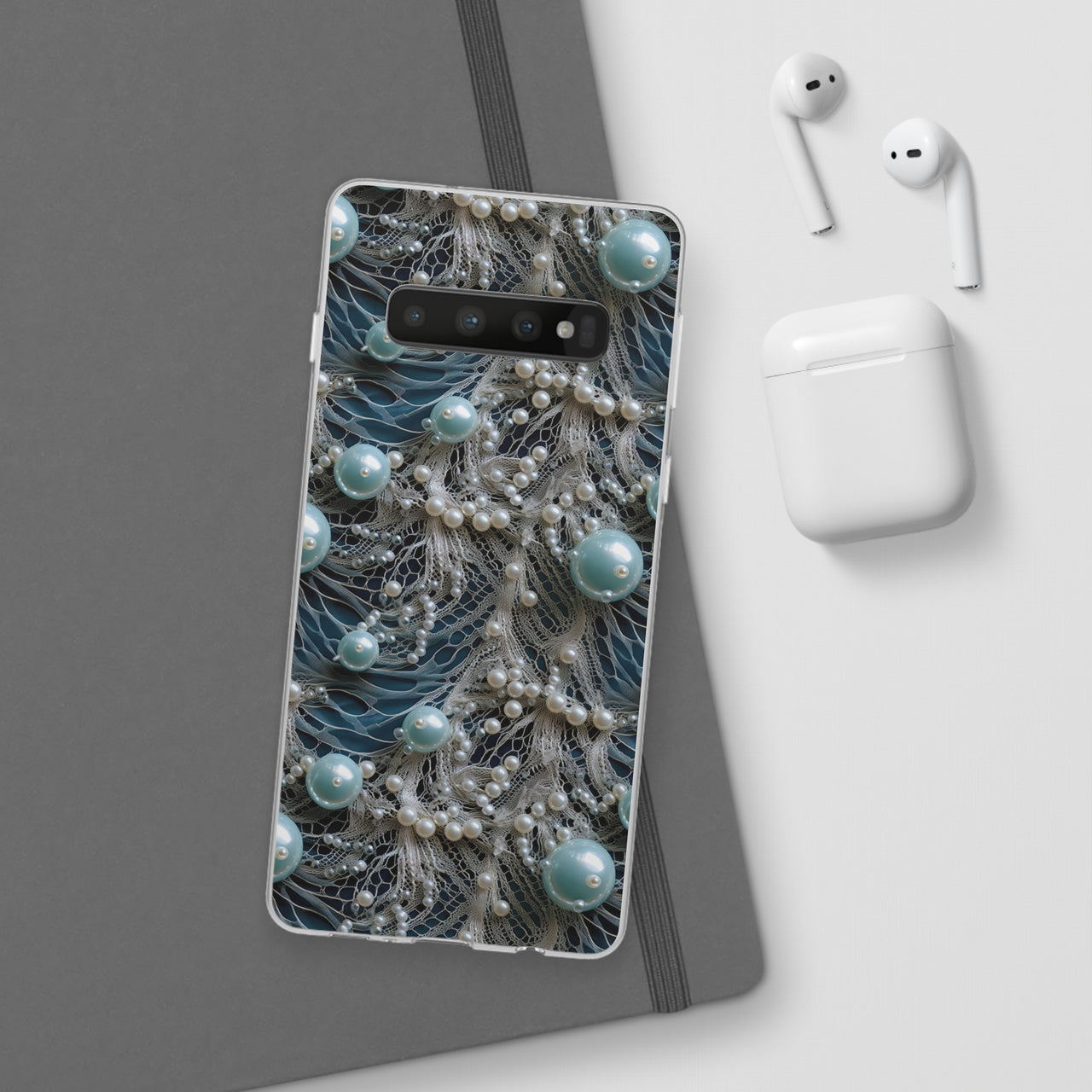 Sea Foam Lace and Pearls - Flexi Cases for Samsung Galaxy S10, Samsung Galaxy S10E, & Samsung Galaxy S10 Plus