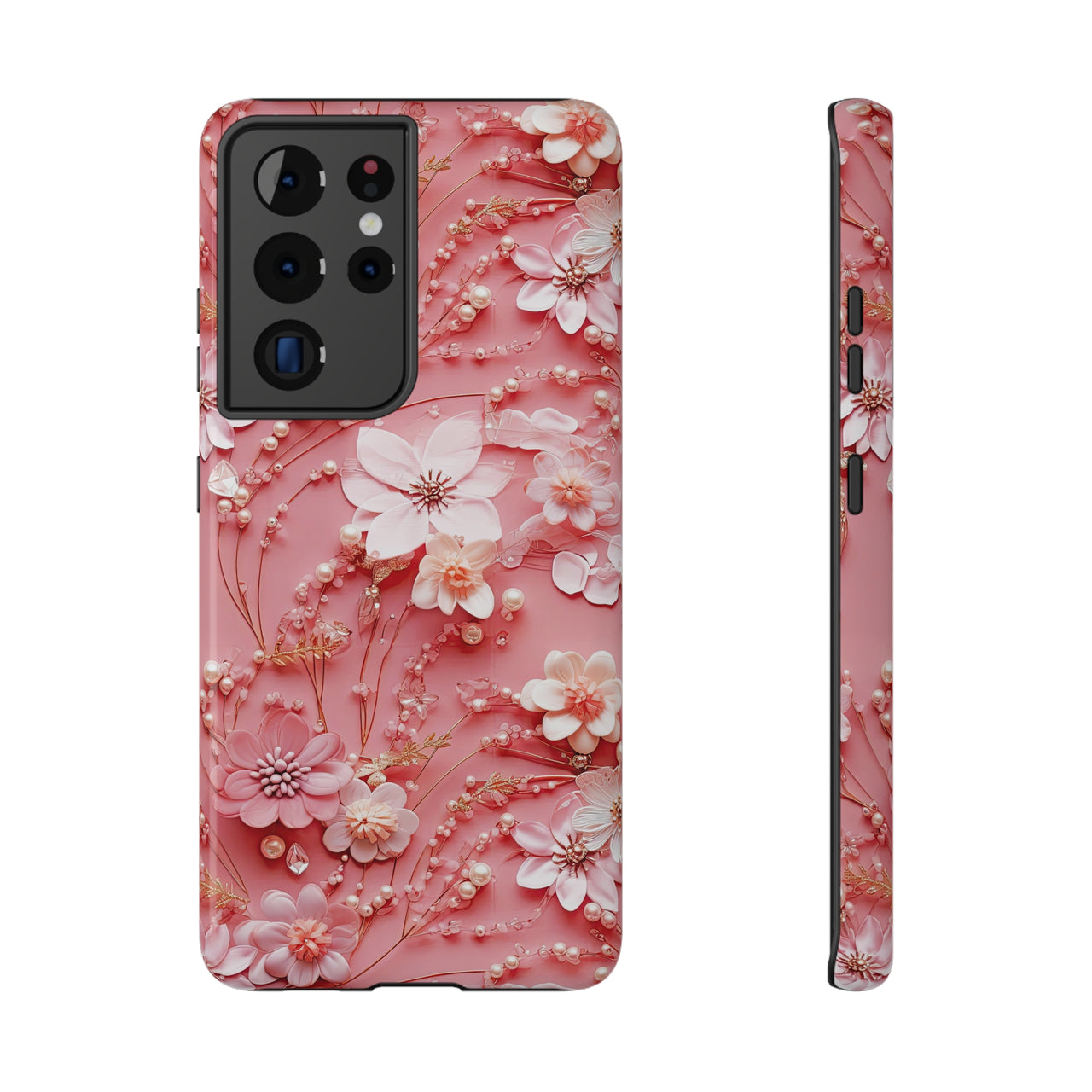 Floral Champagne Toast Impact-Resistant Case for Samsung Galaxy S21, Samsung Galaxy S21 Plus, and Samsung Galaxy S21 Ultra. Supports Wireless Charging.