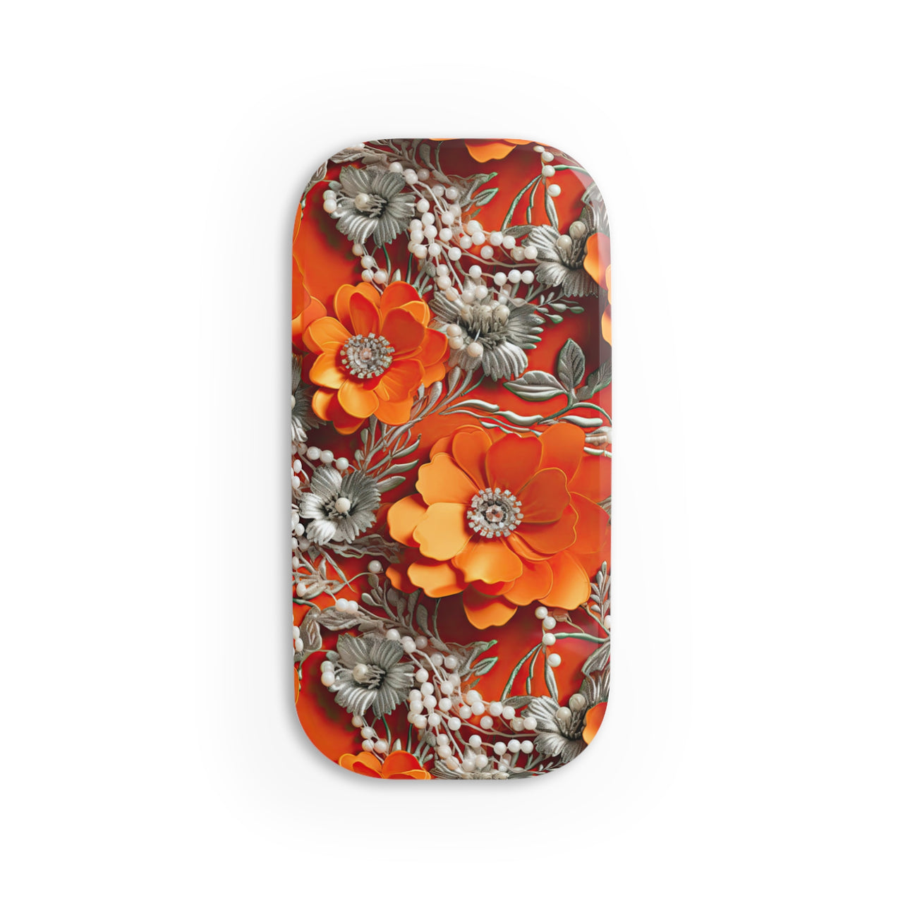 Orange Petals in Silver Tapestry Phone Click-On Grip