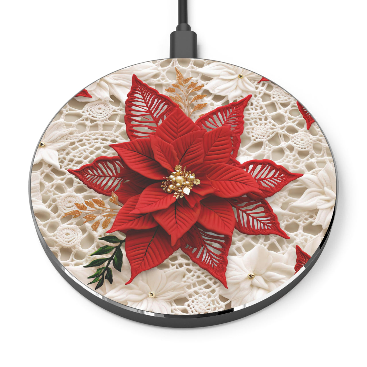 Christmas Poinsettia Wireless Charger for Qi Enabled Phones