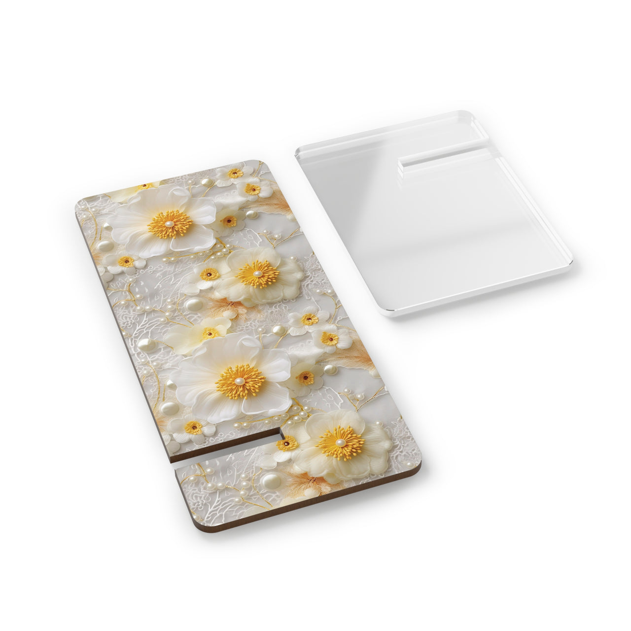 Yellow and White Floral Mobile Display Stand for Smartphones