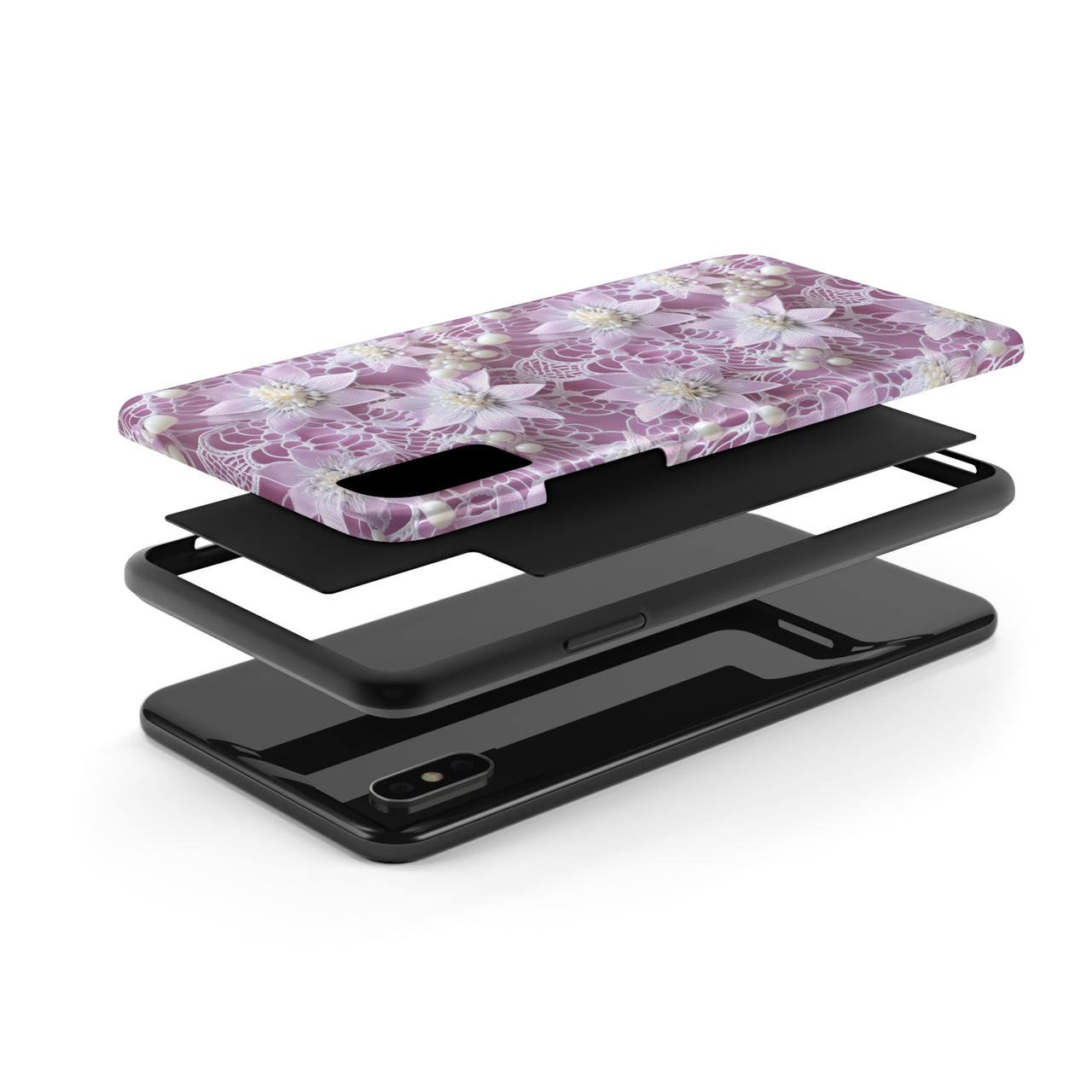 Coquette Clematis Tough Phone Cases for iPhone X, iPhone XR, iPhone XS, and iPhone XS MAX. Supports Wireless Charging.