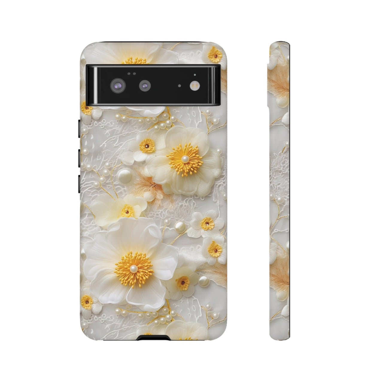 White and Yellow Floral Tough Cases for Google Pixel 6 and Google Pixel 6 Pro