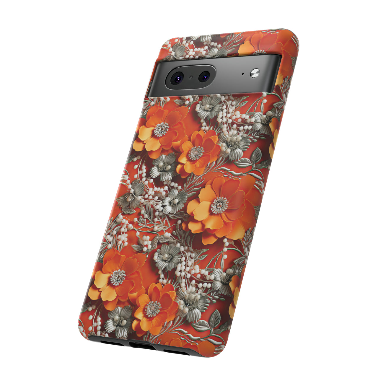 Orange Petals in Silver Tapestry Tough Case for Google Pixel 7