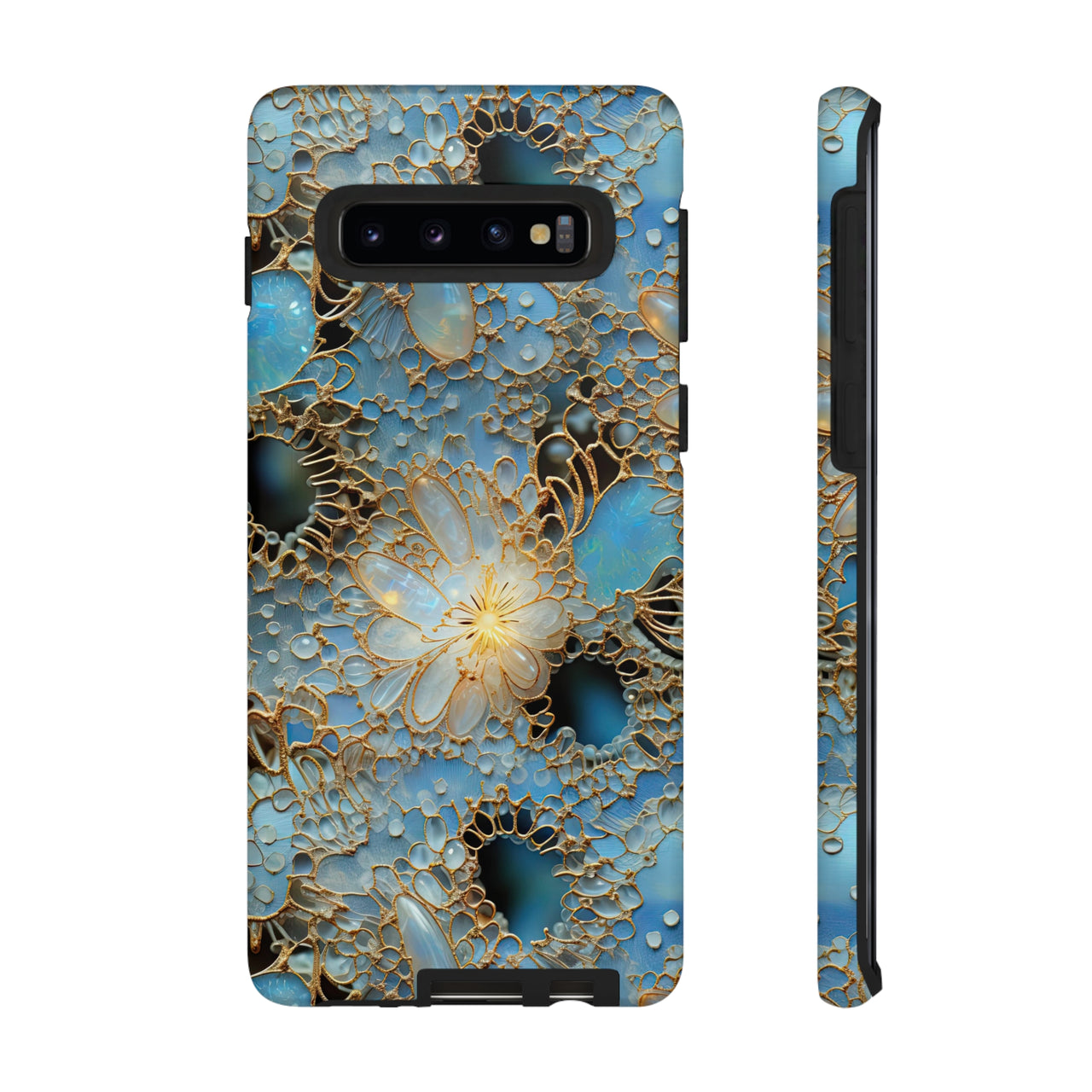 Gemstones and Gold Lace Tough Cases for Samsung Galaxy S10, Samsung Galaxy S10E, and Samsung Galaxy S10 Plus