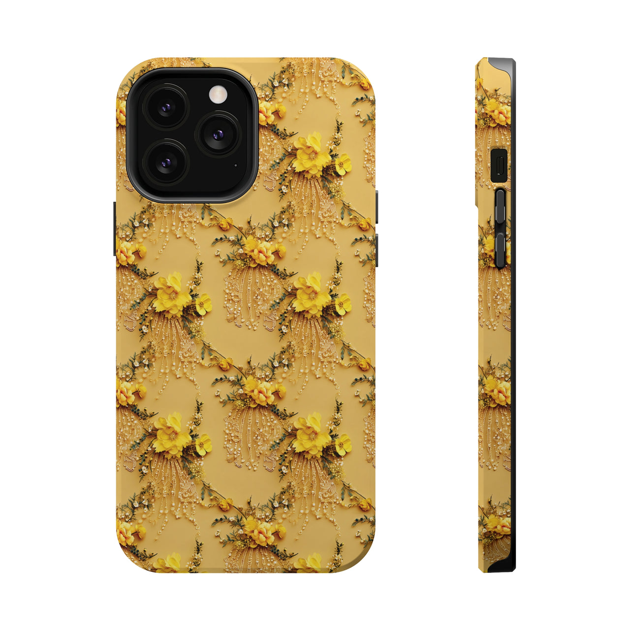 Floral Sunshine MagSafe Tough Cases for iPhone 13, iPhone 13 Mini, iPhone 13 Pro, and iPhone 13 Pro Max.