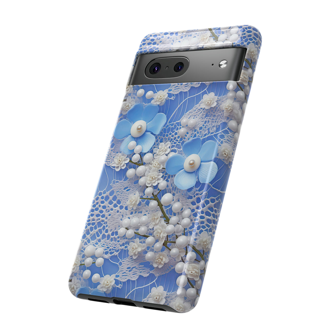 Pearls and Lace on Baby Blue - Tough Case for Google Pixel 7