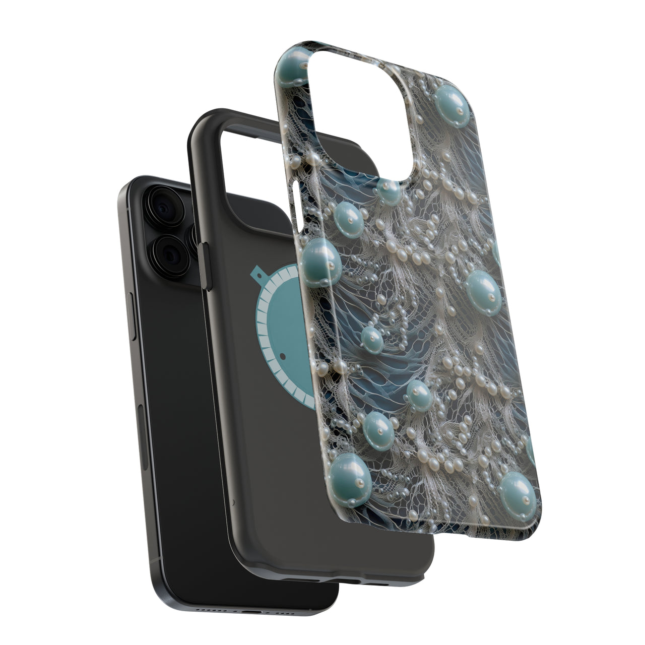 Sea Foam Lace and Pearls - MagSafe Tough Case for iPhone 15, iPhone 15 Pro, iPhone 15 Plus, & iPhone 15 Pro Max