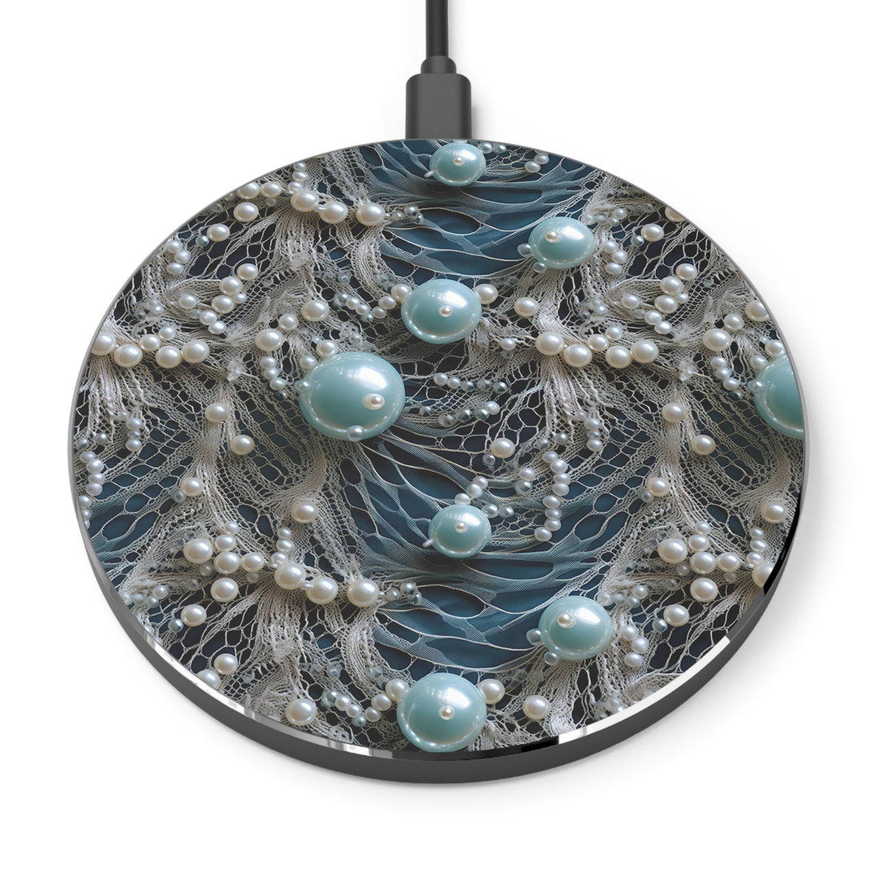 Sea Foam Lace and Pearls Wireless Charger for Qi Enabled Phones