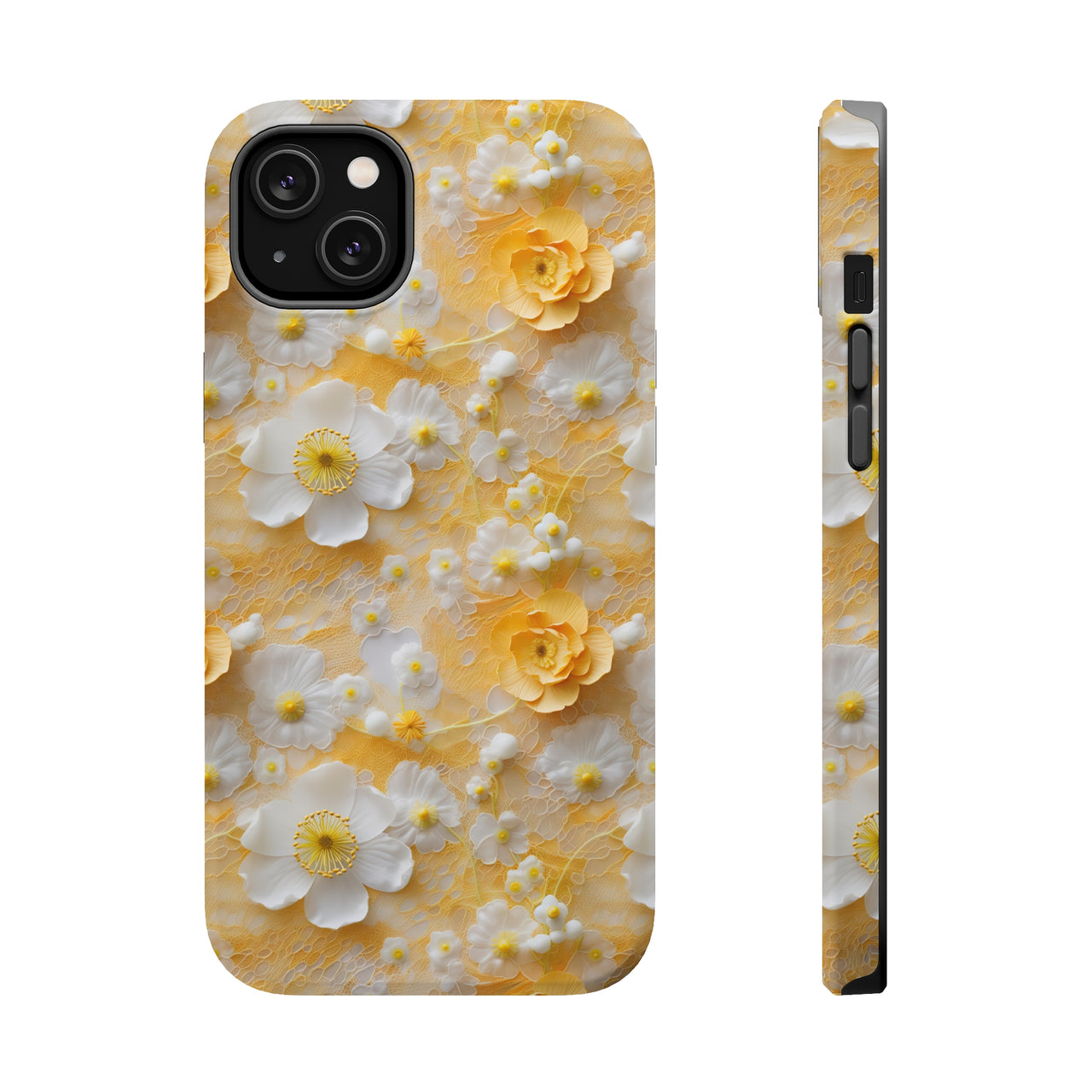 Yellow Floral MagSafe Tough Cases for iPhone 14, iPhone 14 Pro, iPhone 14 Plus, and iPhone 14 Pro Max