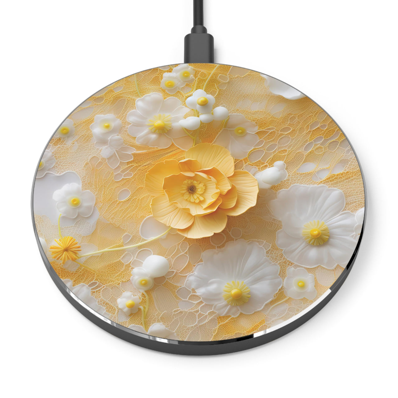 Flowers and Yellow Lace Wireless Charger for Qi Enabled Phones