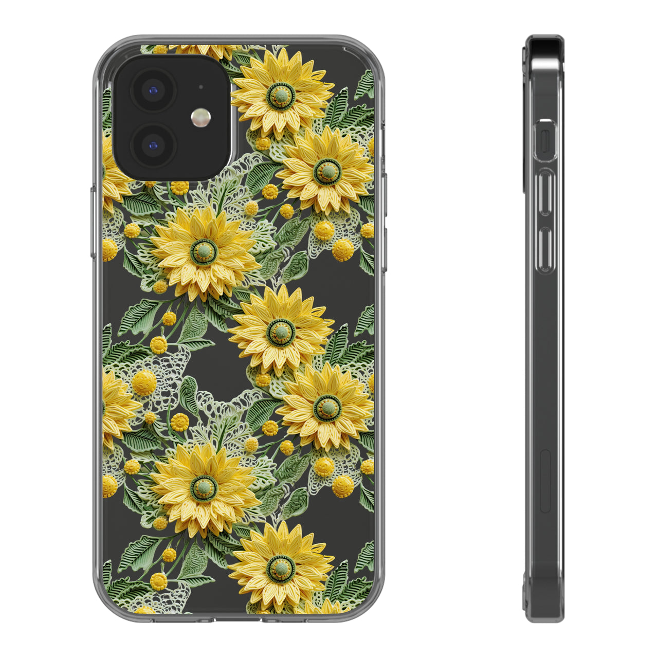 *Clear Case* Whimsical Sunflowers - iPhone 12, iPhone 12 Mini, iPhone 12 Pro, iPhone 12 Pro Max - Supports Wireless Charging