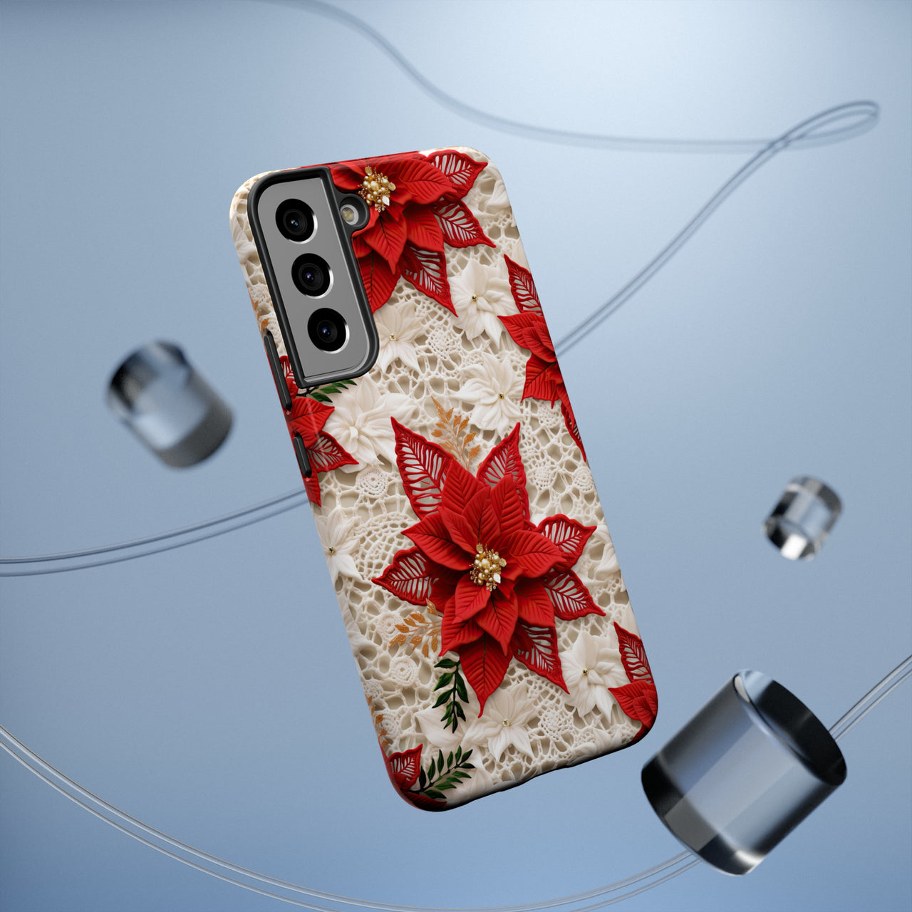 Christmas Poinsettia Impact-Resistant Cases for Samsung Galaxy S22, Samsung Galaxy S22 Plus, and Samsung Galaxy S22 Ultra. Supports Wireless Charging.