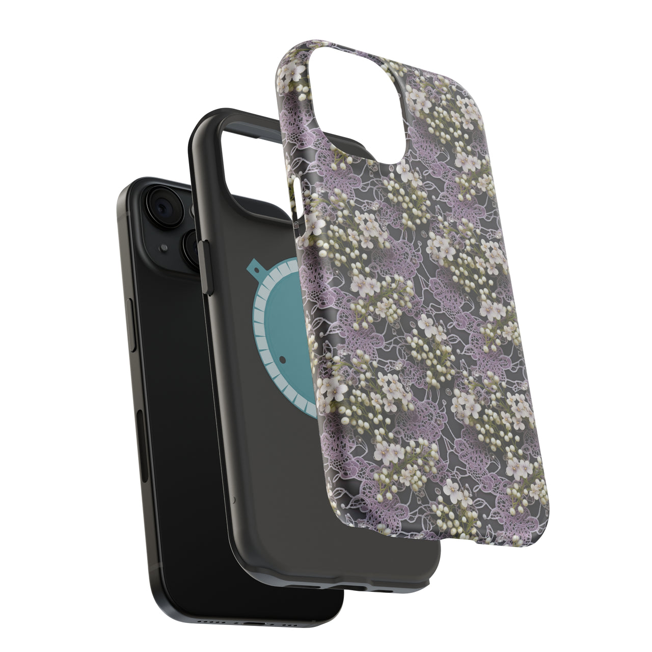 White Flowers on a Purple Bed - MagSafe Tough Case for iPhone 15, iPhone 15 Pro, iPhone 15 Plus, & iPhone 15 Pro Max