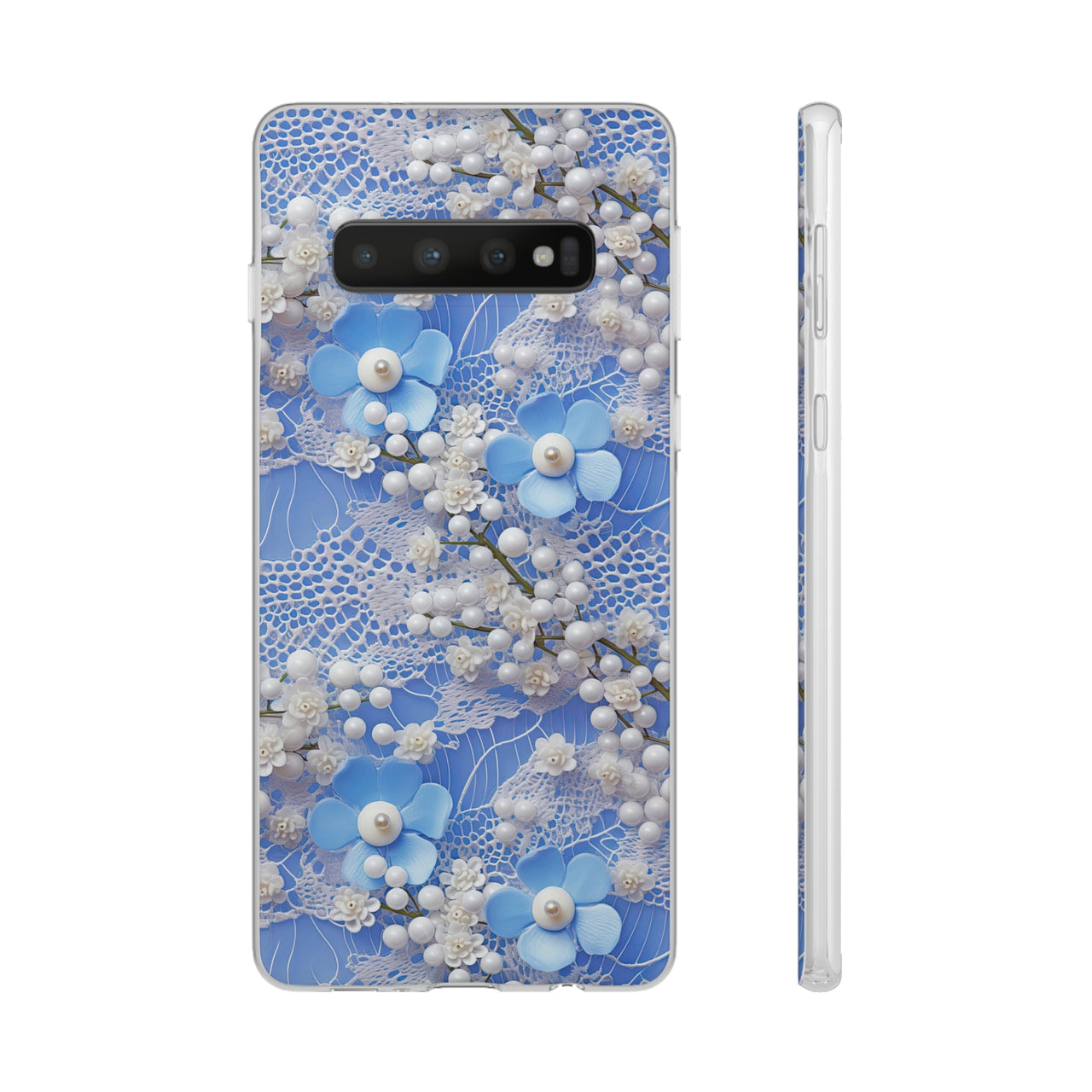 Pearls and Lace on Baby Blue - Flexi Cases for Samsung Galaxy S10, Samsung Galaxy S10E, & Samsung Galaxy S10 Plus