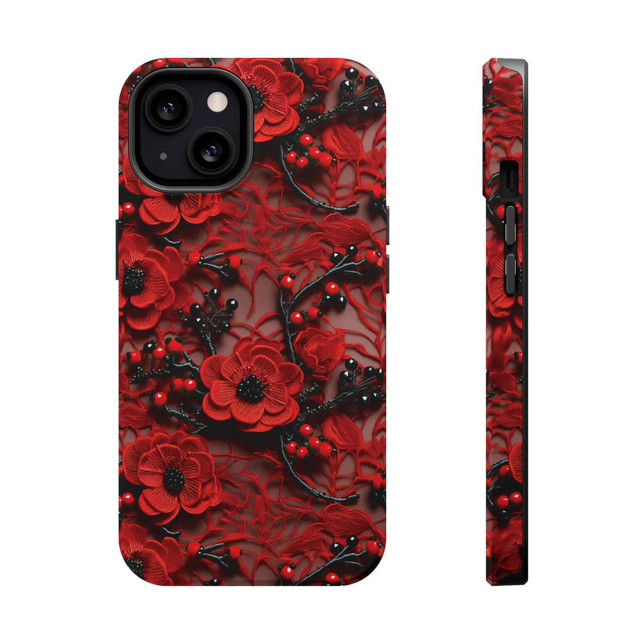 Scarlet Temptation MagSafe Tough Cases for iPhone 13, iPhone 13 Mini, iPhone 13 Pro, and iPhone 13 Pro Max.