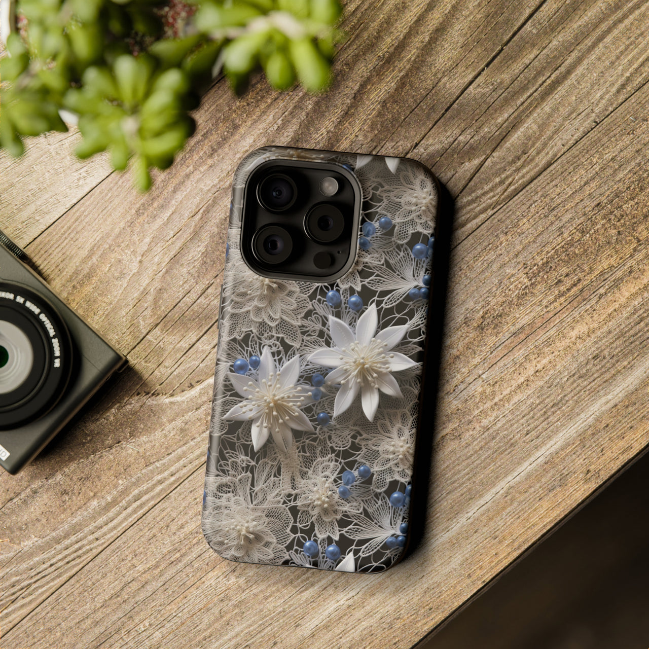 Vintage Lace and Clematis - MagSafe Tough Case for iPhone 15, iPhone 15 Pro, iPhone 15 Plus, & iPhone 15 Pro Max