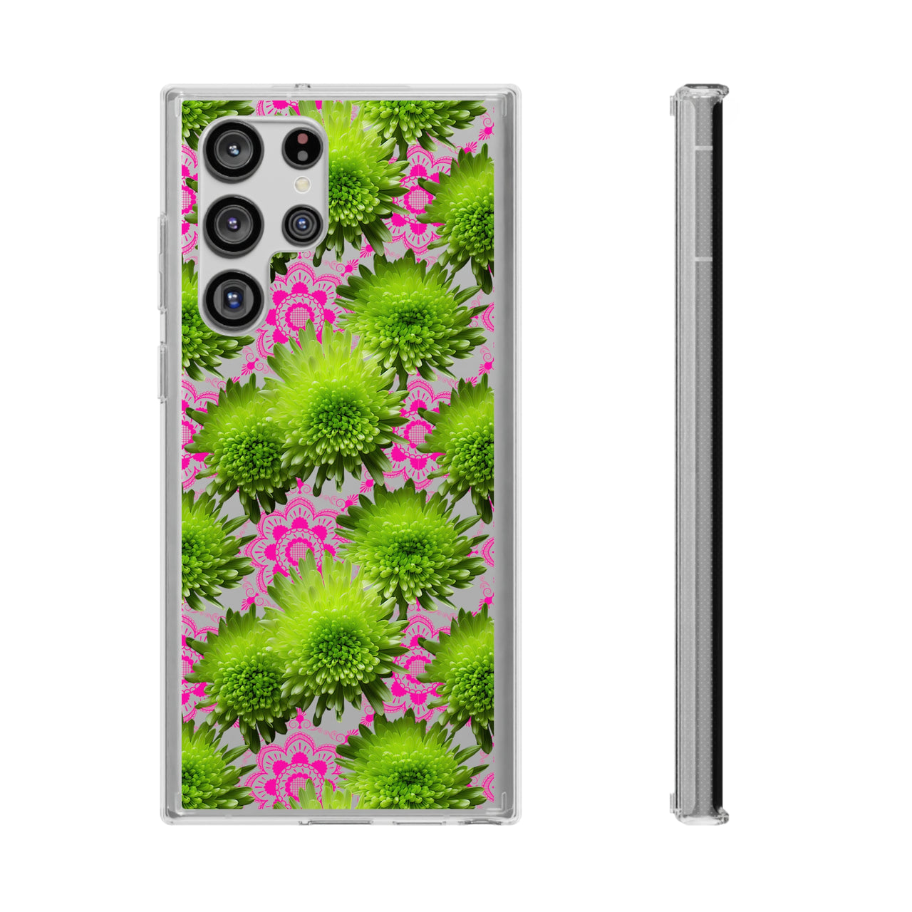 *Clear Case* Green Mums and Lace - Samsung Galaxy S22, Samsung Galaxy S22 Plus, Samsung Galaxy S22 Ultra - Supports Wireless Charging