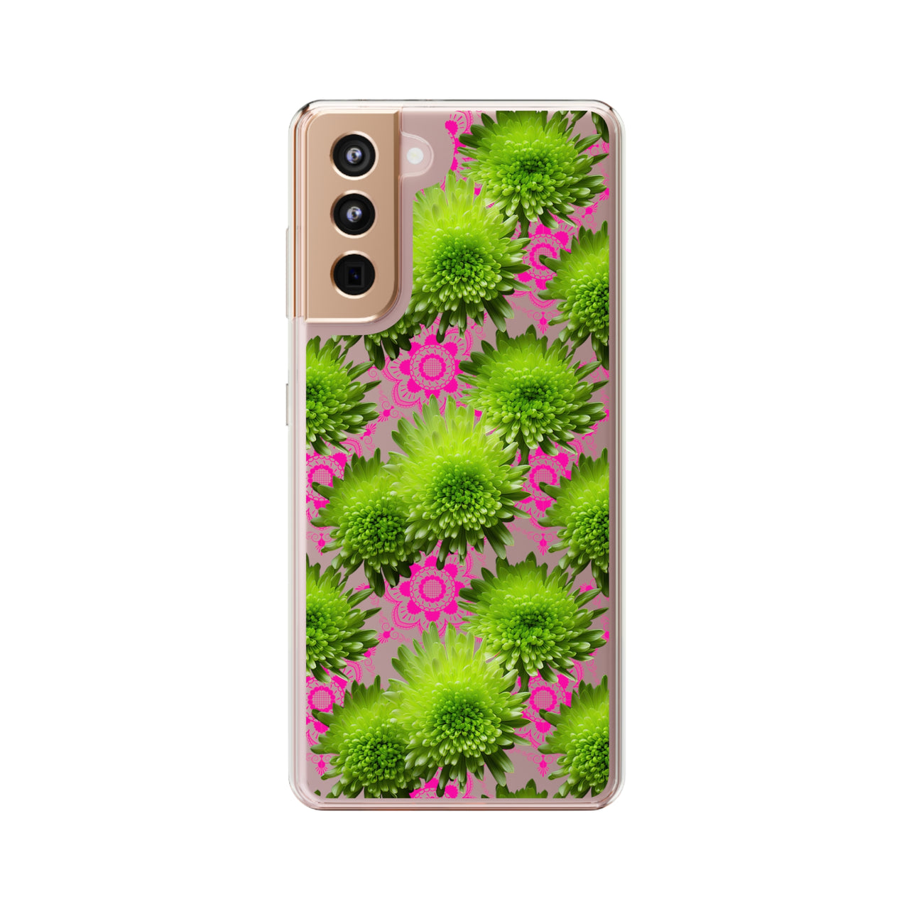 *Clear Case* Green Mums and Lace - Samsung Galaxy S21, Samsung Galaxy S21 Plus, Samsung Galaxy S21 Ultra - Supports Wireless Charging