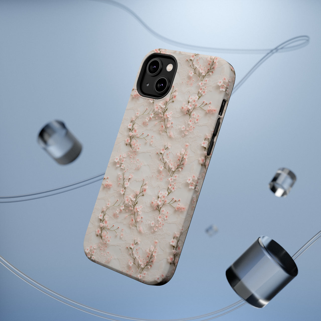 White Lace and Cherry Blossoms MagSafe Tough Cases for iPhone 14, iPhone 14 Pro, iPhone 14 Plus, and iPhone 14 Pro Max